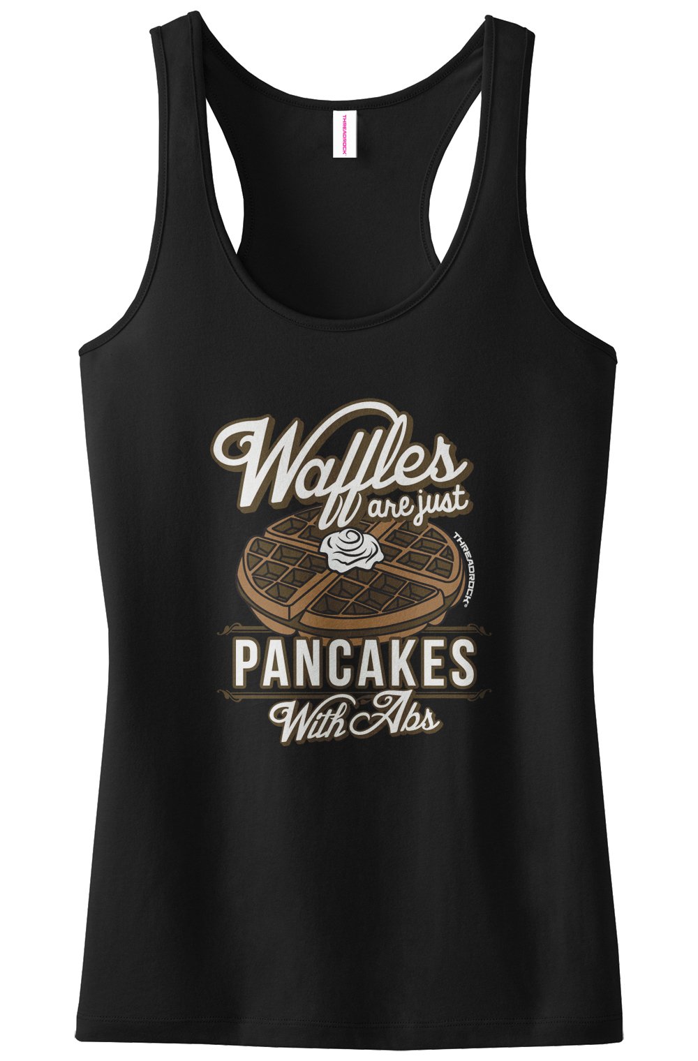 Threadrock Women's Waffles Are Just Pancakes with Abs Racerback Tank Top - Funny Gym Workout Shirt for Women, Perfect for Fitness & Yoga
