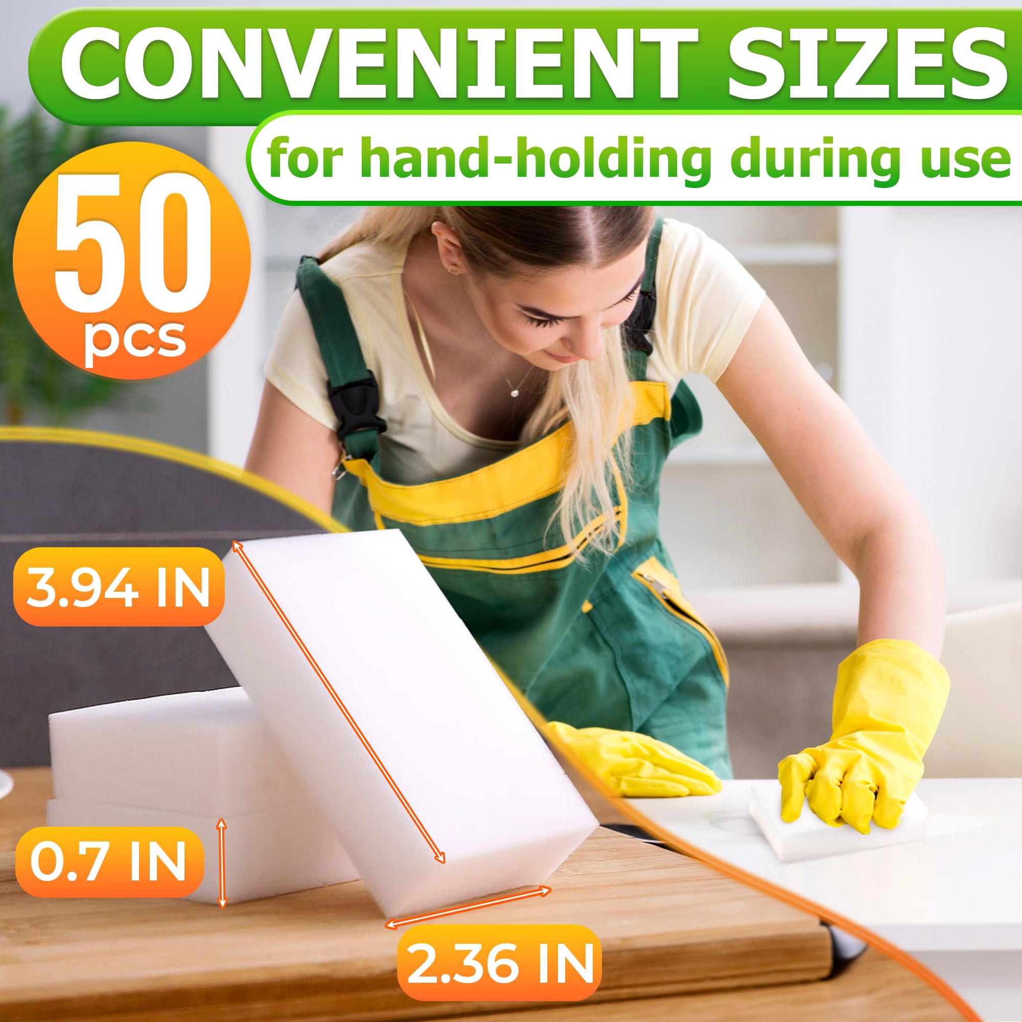 50Pcs Magic Eraser Sponges - Melamine Cleaning Sponges for Kitchen, Bathroom & Baseboard