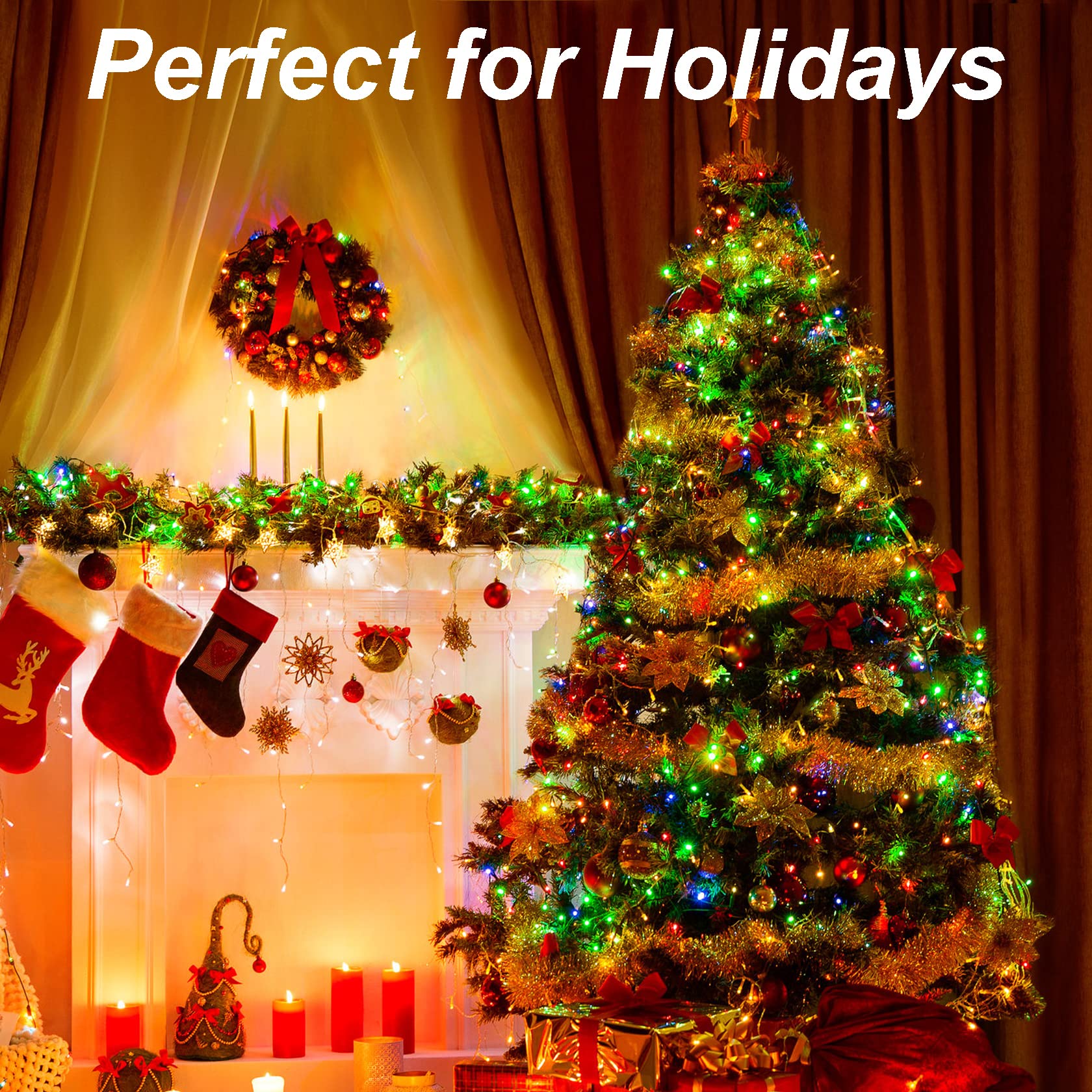 Joiedomi 70 LED Christmas Lights Outdoor - 23.6FT Christmas Tree Lights Indoor & 52.2FT Connectable Fairy Lights with Green Wire for Xmas Tree Decorations, Holiday Party, Garden, Patio (Red & White)