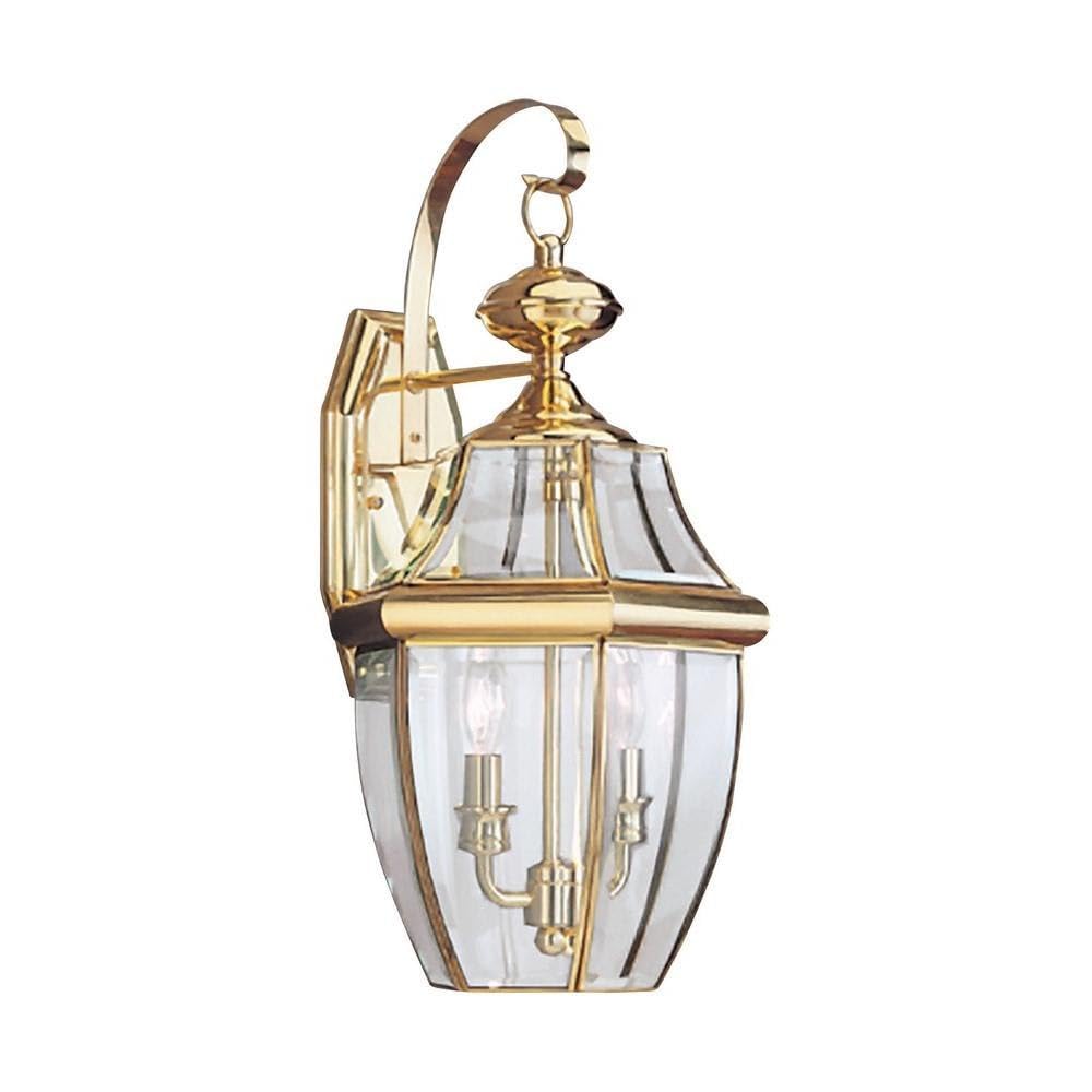 Two-Light Outdoor Wall Lantern with Polished Brass Finish - Traditional Incandescent Exterior Lighting Fixture for Porch, Patio & Garden Decor | Model 73-Bel-608501