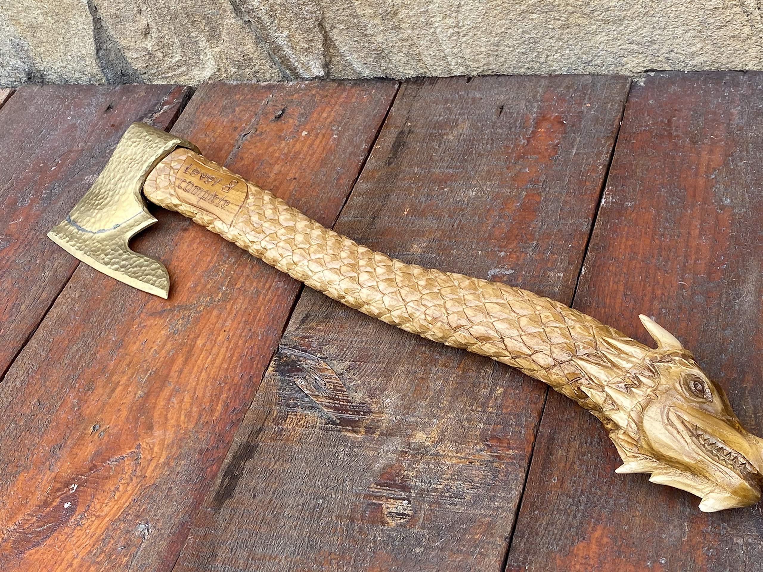 Handcrafted Bronze Axe - Unique 8th & 19th Anniversary Gift for Men - Dragon Engraved Collectible - Perfect for Medieval Enthusiasts & Home Decor