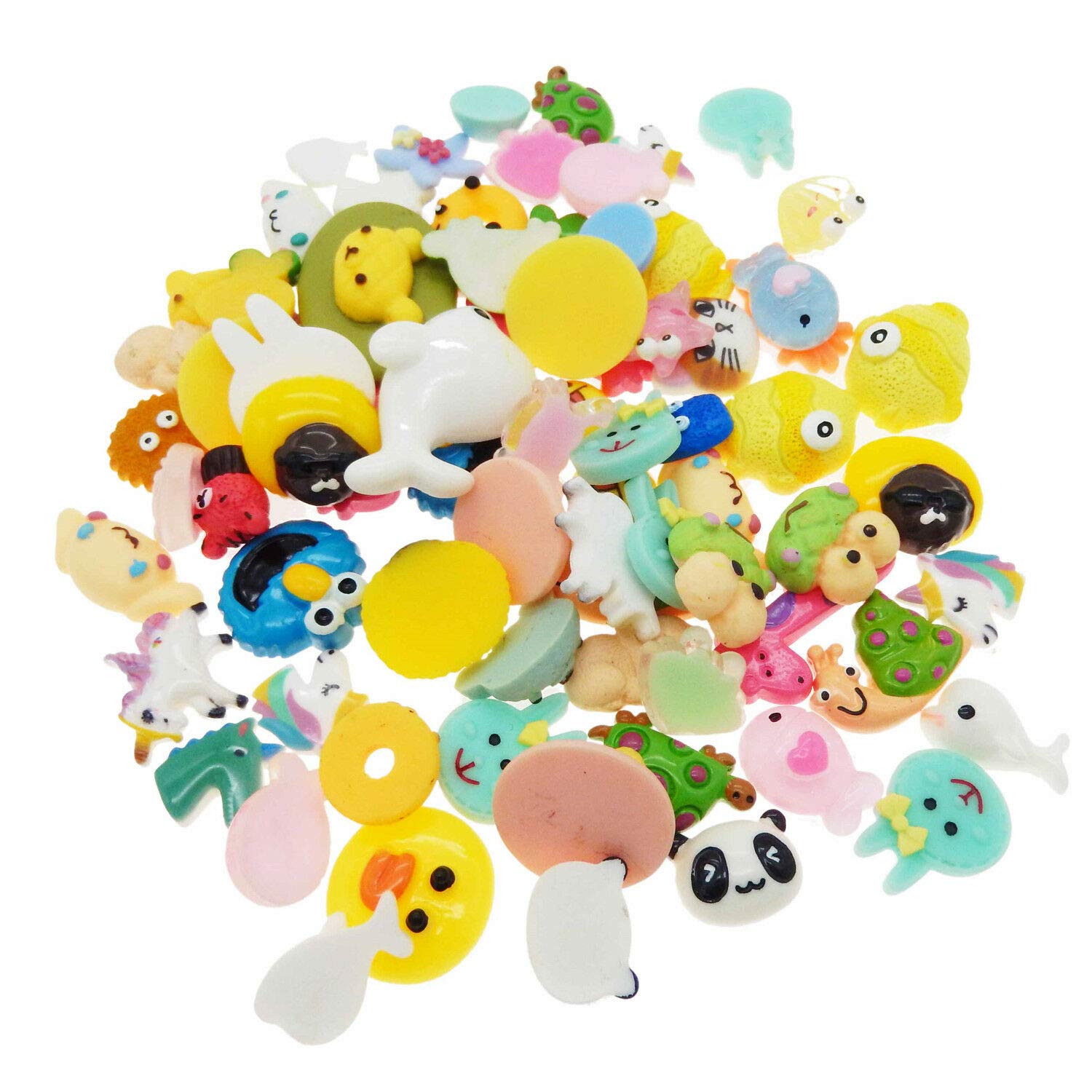 100 Pcs Magik Slime Bread Candy Flatbacks - Resin Flat Back Scrapbooking Charms for DIY Crafts (Assorted Animals & Cartoon Designs) - Perfect for Scrapbooking, Jewelry Making, and Kids' DIY Projects