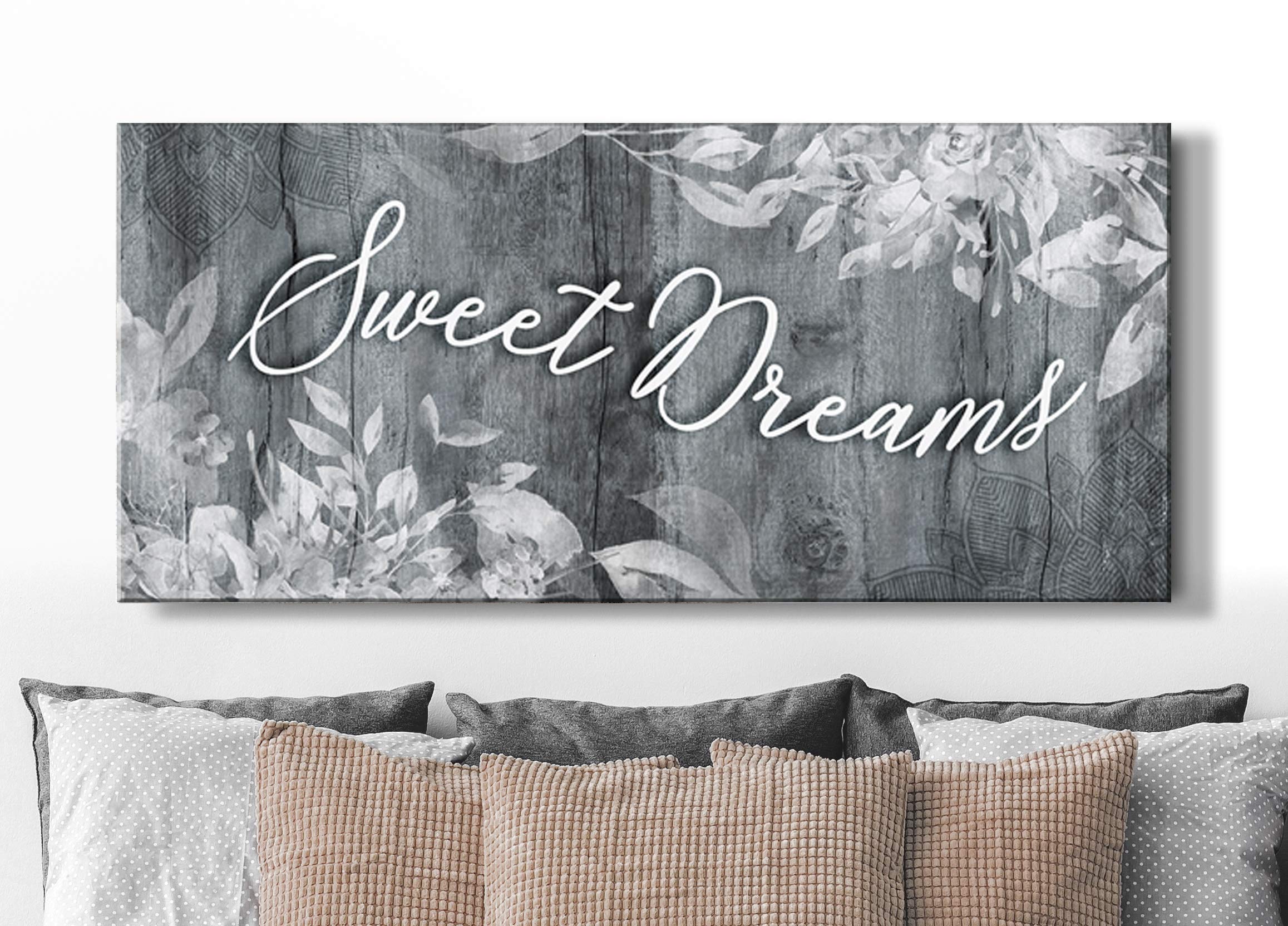 Sweet Dreams Sign - Large Canvas Wall Art for Master Bedroom Decor, Grey 42x19 - Perfect Above Bed Wall Decor for Cozy Bedroom Atmosphere