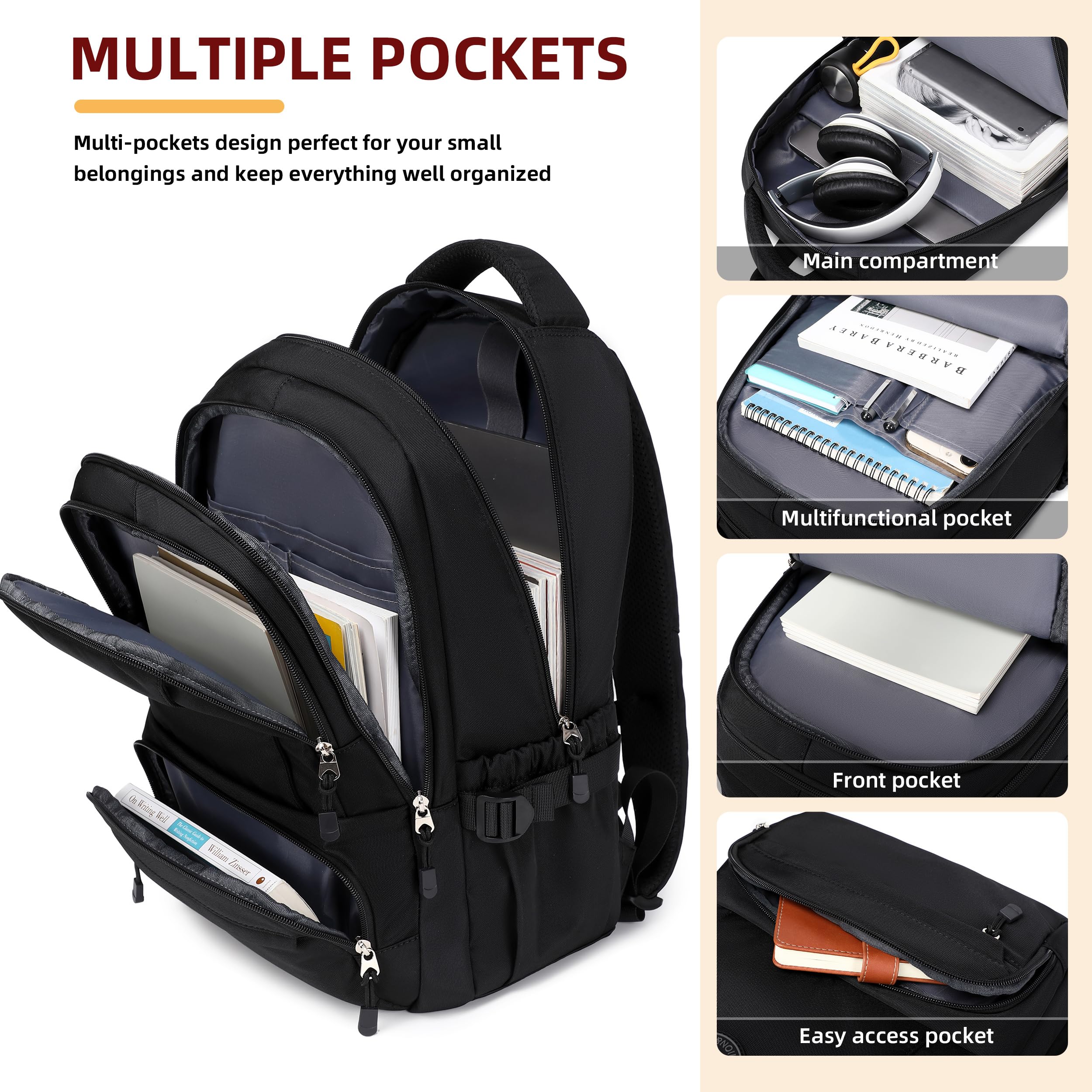 Anti-Theft 17 Inch Laptop Backpack for Women & Men - Water Resistant Travel Backpack, Large School Bookbag for College, Teens, Boys & Girls - Perfect for Business, Work & Casual Daypack (Black) - Ideal for Commuting, Office & Campus Use