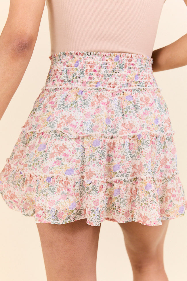 Through The Garden Ivory Multi Floral Skort - Women's Floral Print Skirt Shorts Hybrid for Casual Outings, Garden Parties & Summer Vacations