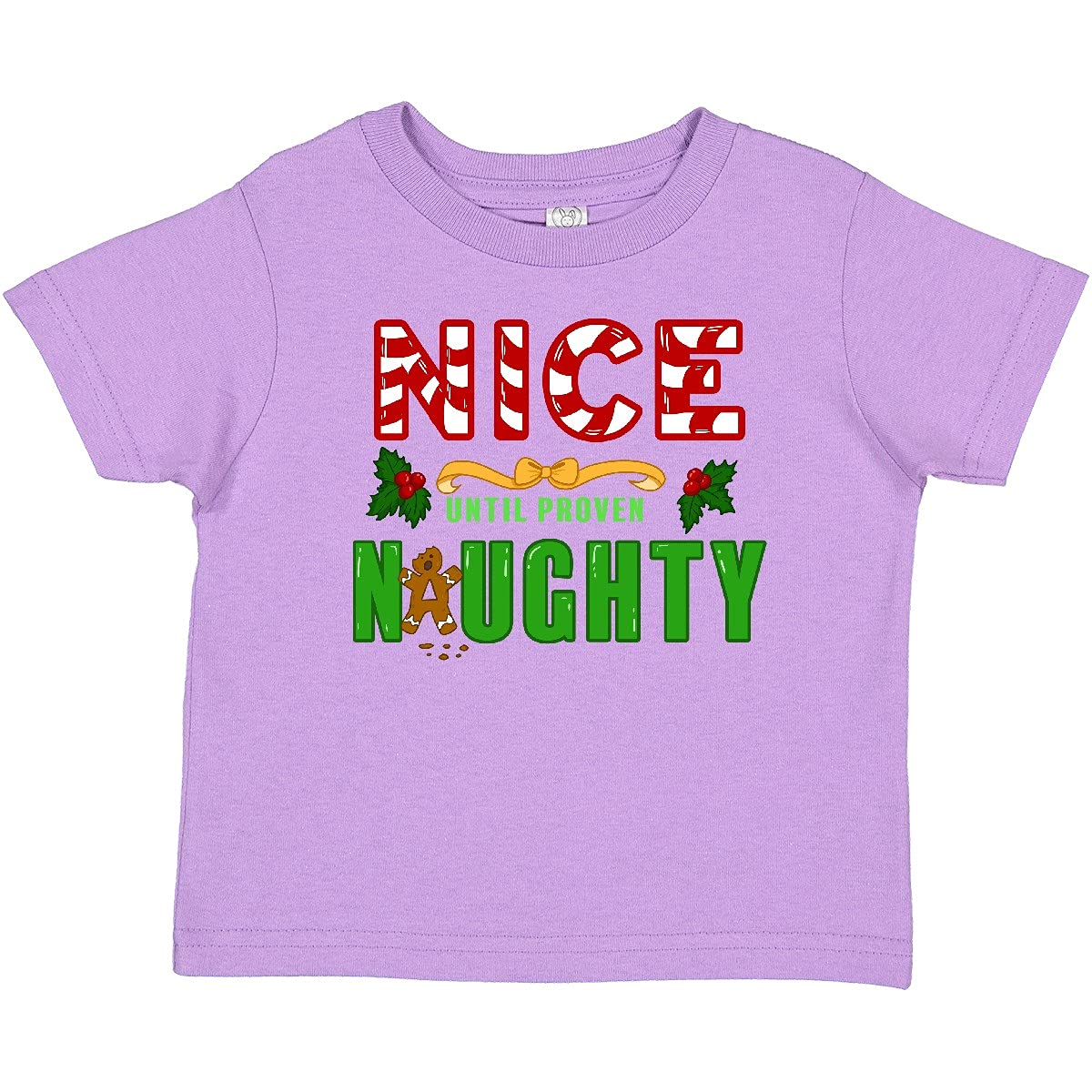 Inktastic Nice Until Proven Naughty with Holly and Gingerbread Man Baby T-Shirt - Cute Christmas Outfit for Infants & Toddlers - Holiday Family Matching Pajama Party