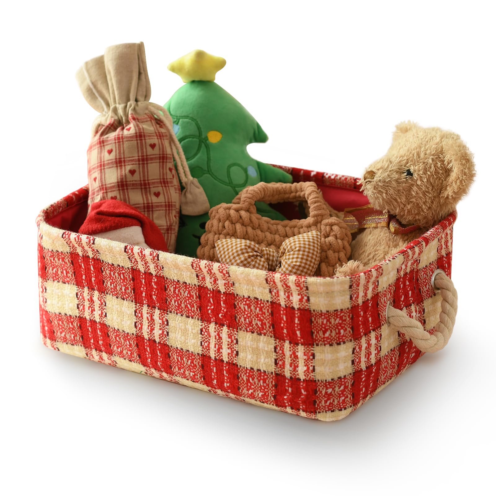INough Christmas Ornament Storage Box | Holiday Decoration Organizer with Handles | Buffalo Plaid Collapsible Gift Basket for Kids | Farmhouse Style Home Decor | Perfect for Storing Ornaments, Wrapping Gifts & Holiday Organization