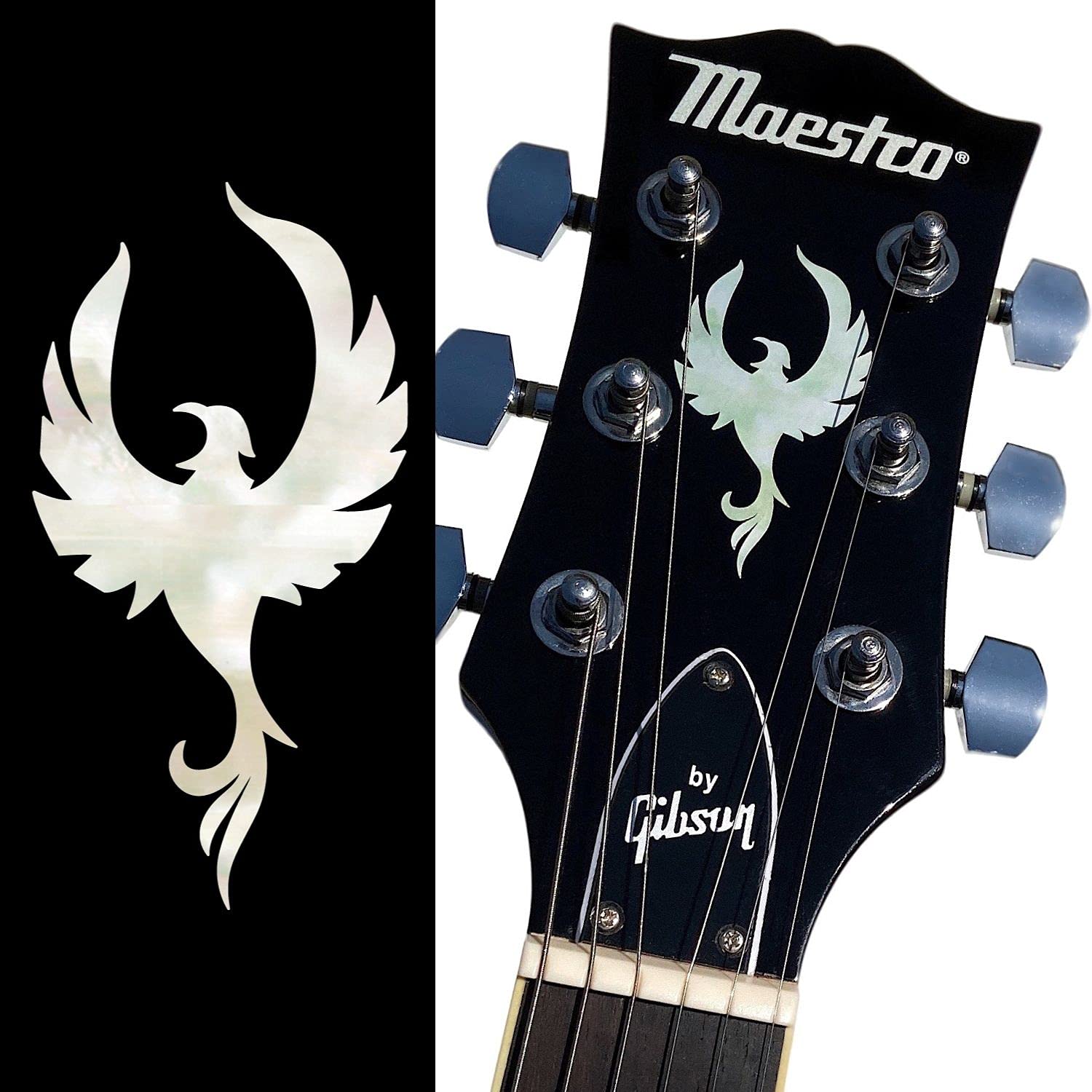 Phoenix Bird Guitar Headstock Inlay Sticker - White Pearl for Custom Decoration