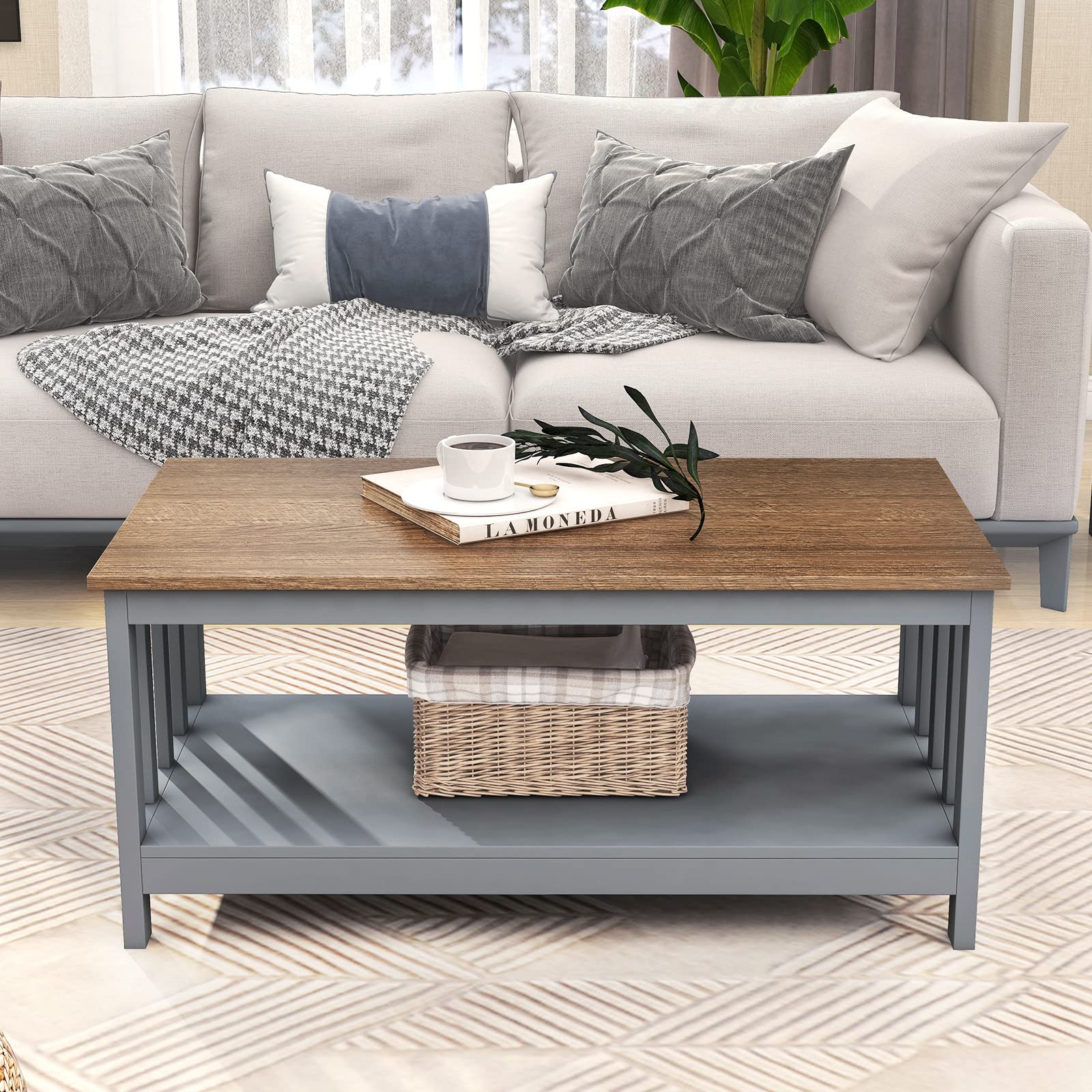 ChooChoo Grey Coffee Table with Shelf - 40 Inch Modern Living Room Furniture for Small Spaces, Home Decor & Storage Solutions | Perfect for Apartments, Studios & Cozy Living Areas