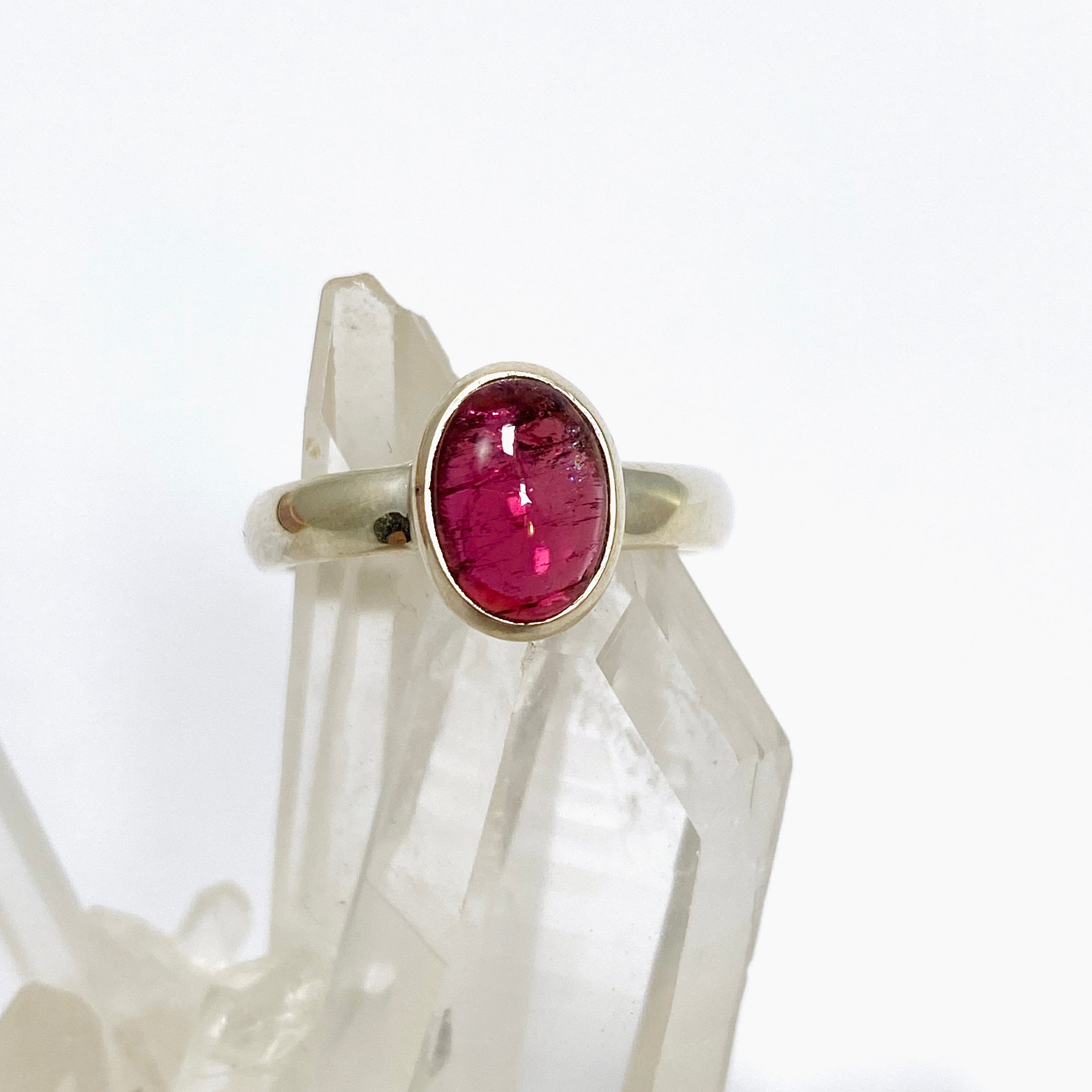Natural Pink Tourmaline Oval Cabochon Sterling Silver Ring Size 6.5 - Elegant Birthstone Jewelry for Women, Perfect for Valentine's Day Gift & Everyday Wear