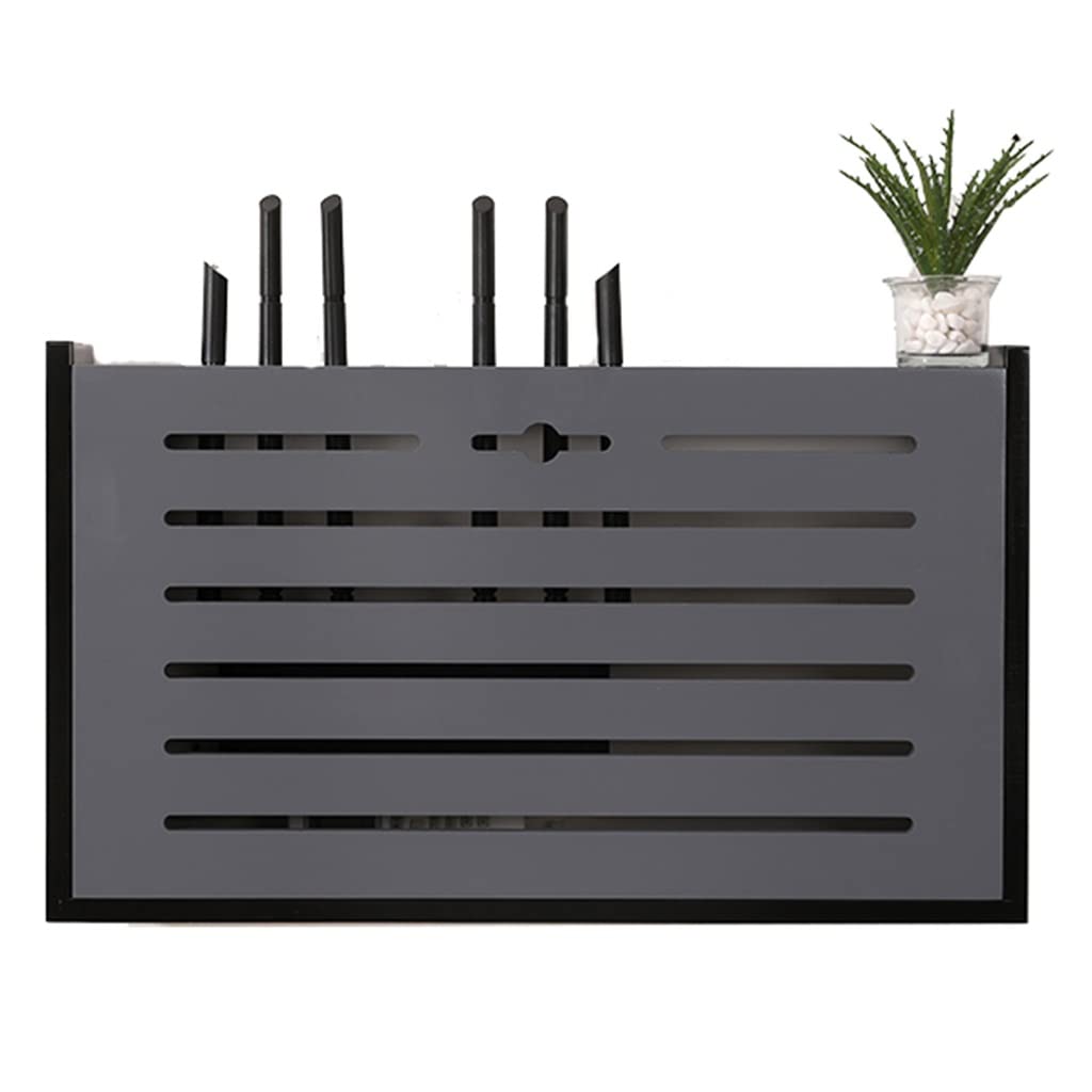 Wall Mounted Wireless Router Storage Box - 41.2 x 9 x 25cm WiFi Cable Organizer with Ventilation Holes for Living Room, Black & Grey - Perfect for Hiding Routers, Modems & Set-Top Boxes