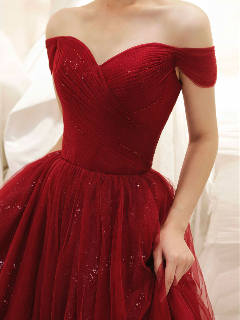 Elegant Burgundy Sweetheart Neckline Tulle Sequin Long Prom Dress for Women | Formal Evening Gown for Graduation, Homecoming & Special Occasions | Perfect for Prom Night, Wedding Guest & Black Tie Events