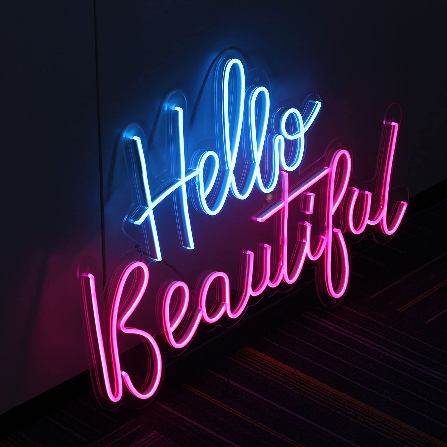 Custom Hello Beautiful LED Neon Sign - Personalized Flex Neon Light Bar for Home Decor, Makeup Room, Salon & Bedroom Lighting