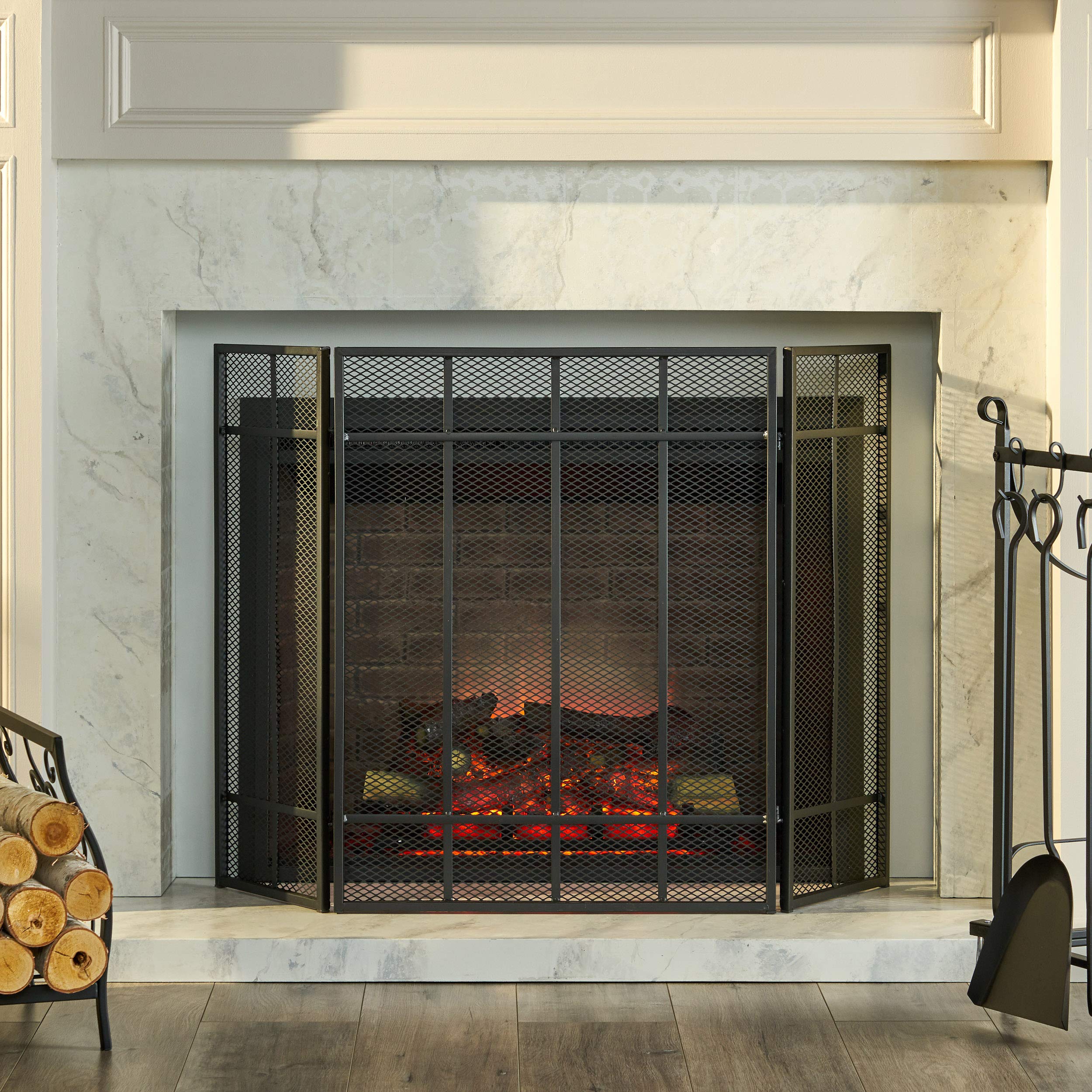 Christopher Knight Home Modesty Iron Fireplace Screen in Matte Black - Decorative & Functional Fireplace Safety Guard for Living Room, Bedroom, or Patio