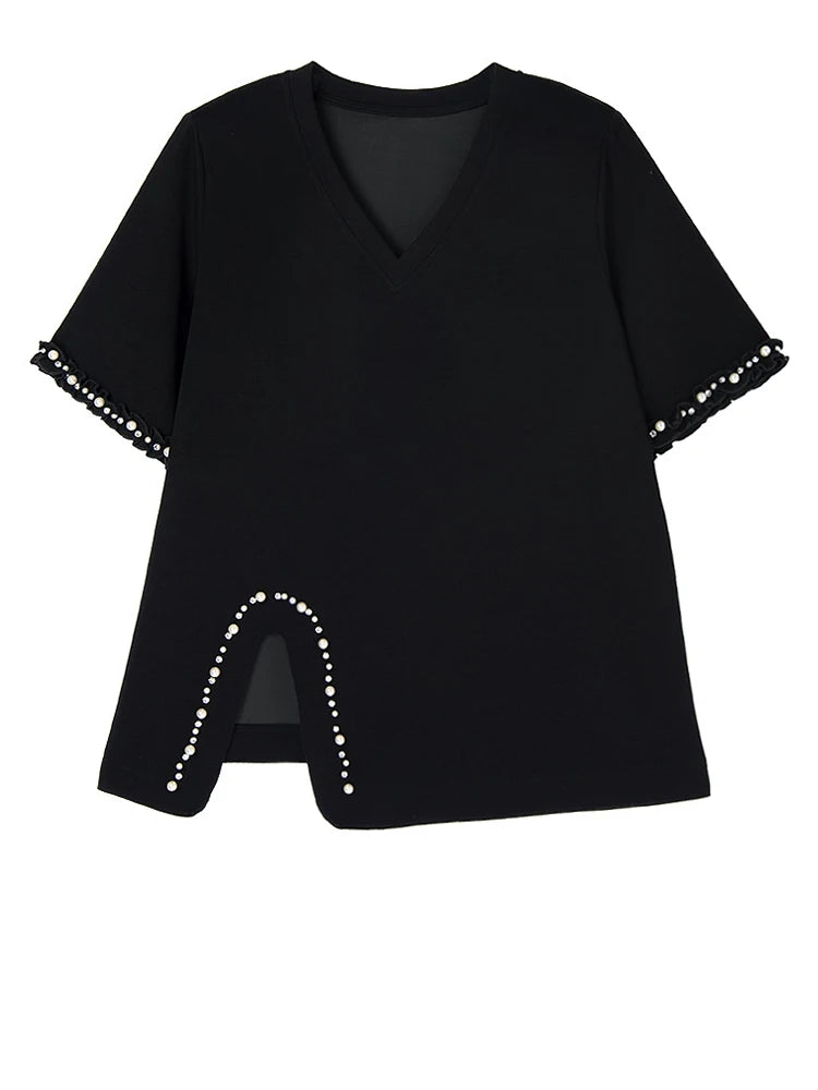 Black Pearl Print T-Shirt & Mini Skirt 2-Piece Set - Round Neck Short Sleeve Women's Fashion Outfit for Spring Summer 2025 | Casual Wear, Street Style, Party Outfit
