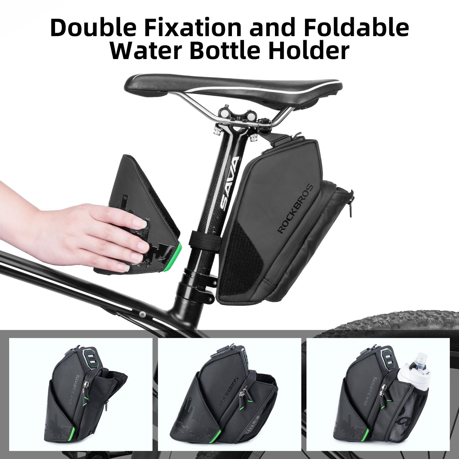 ROCKBROS Waterproof Bike Saddle Bag with Bottle Holder - Under Seat Bicycle Storage for Road Bikes | Perfect for Cycling Commutes, Long Distance Rides & Outdoor Adventures