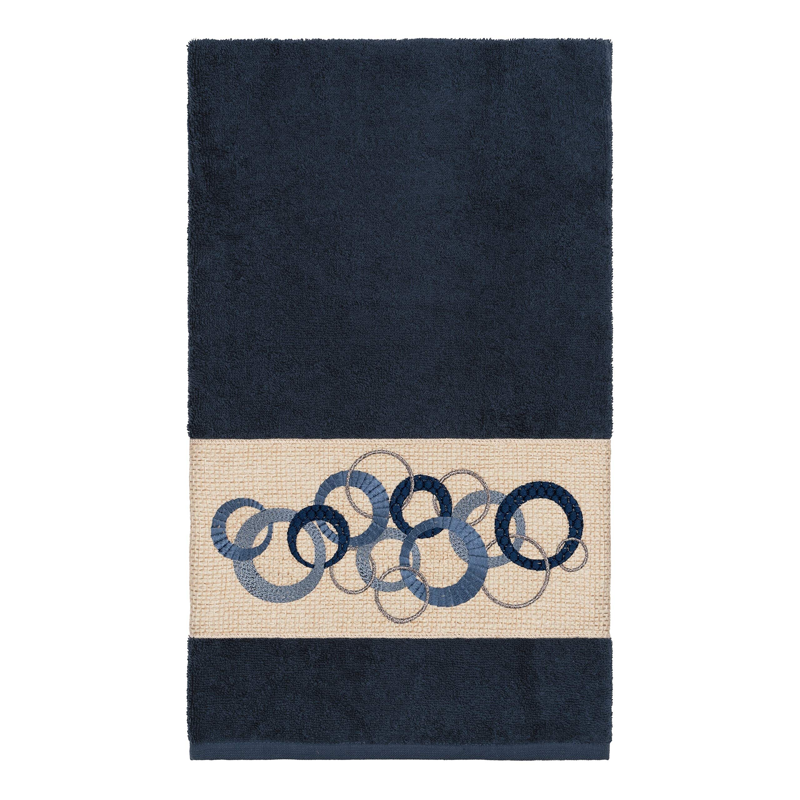 Premium Turkish Cotton Embroidered Bath Towel Set - 4-Piece Midnight Blue Luxury Towels for Spa, Bathroom & Guest Use