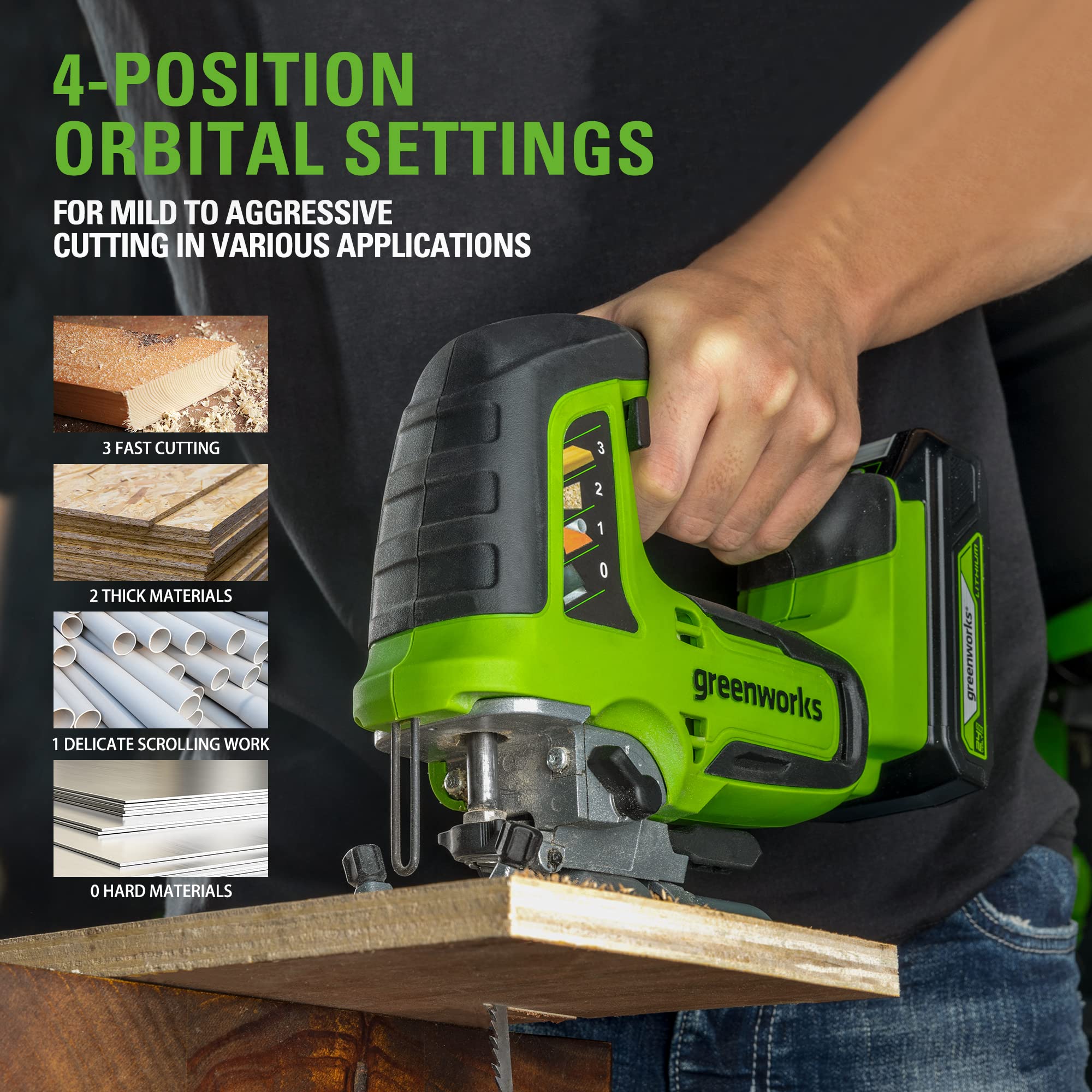Greenworks 24V Brushless Cordless Jig Saw with 4.0Ah Battery & Charger - 1