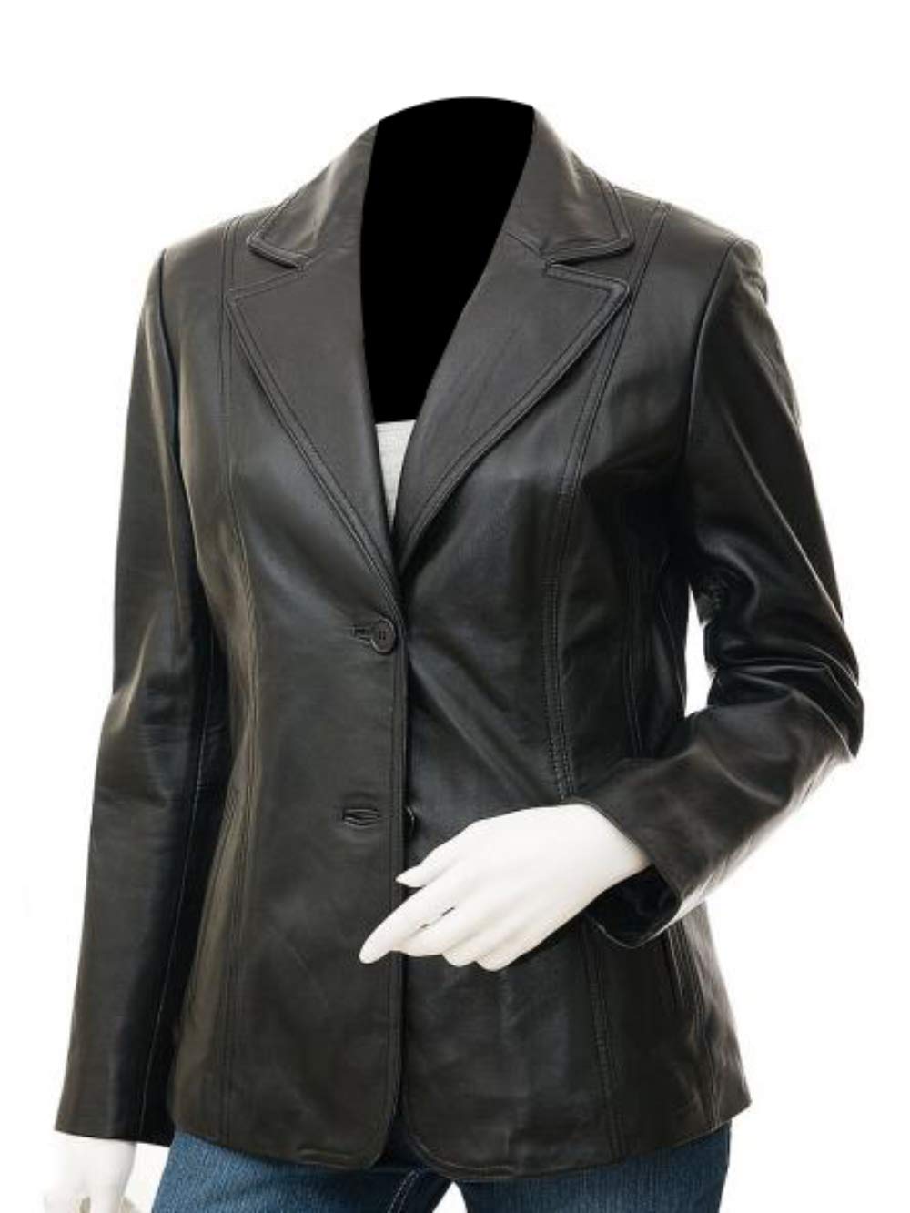 Premium Women's Black Lambskin Leather Blazer Jacket - Slim Fit Fashion Coat for Office, Business, and Evening Occasions