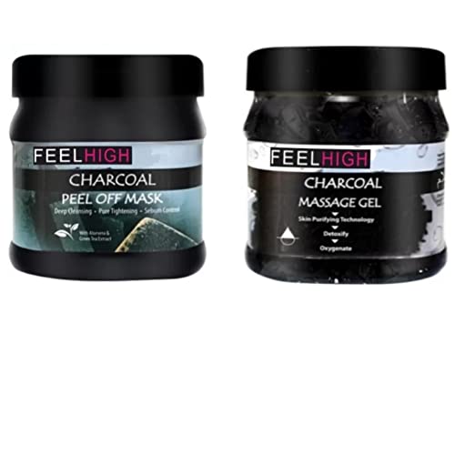 Feelhigh Charcoal Peel Off Mask & Gel Set - 500ml Each - Deep Cleansing Blackhead Remover & Pore Minimizer for Glowing Skin | Perfect for Spa Night & At-Home Facial Treatments
