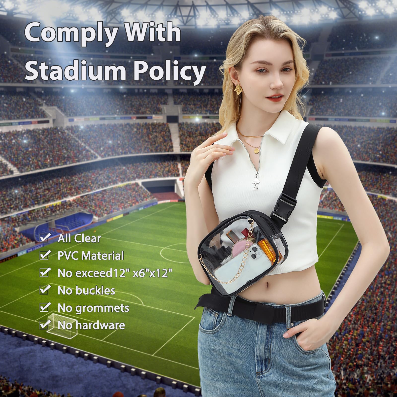 TINYAT Clear Fanny Pack for Women - Waterproof Waist Bag, See-Through PVC Crossbody Purse, Stadium Approved Belt Bag | Perfect for Concerts, Travel, Running & Outdoor Activities