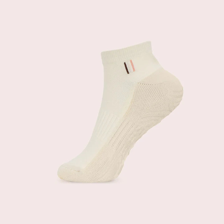 BAHE Non-Slip Ankle Socks with Grippy Soles - Coconut Color - Perfect for Yoga, Running & Workouts - Stay Grounded & Comfortable All Day