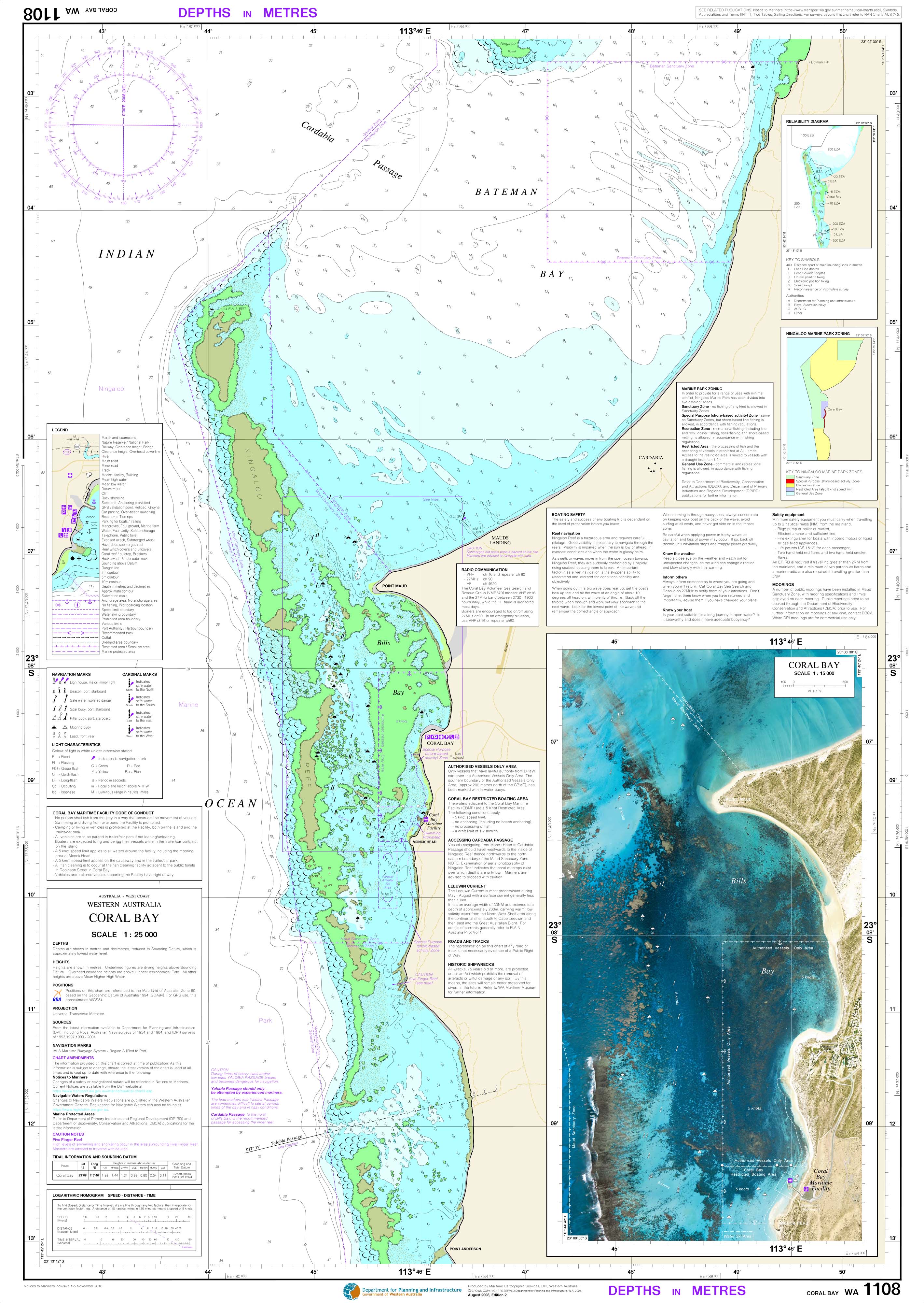 1108 Coral Bay DPI Chart - High Resolution Marine Navigation Map for Boating, Fishing & Water Sports