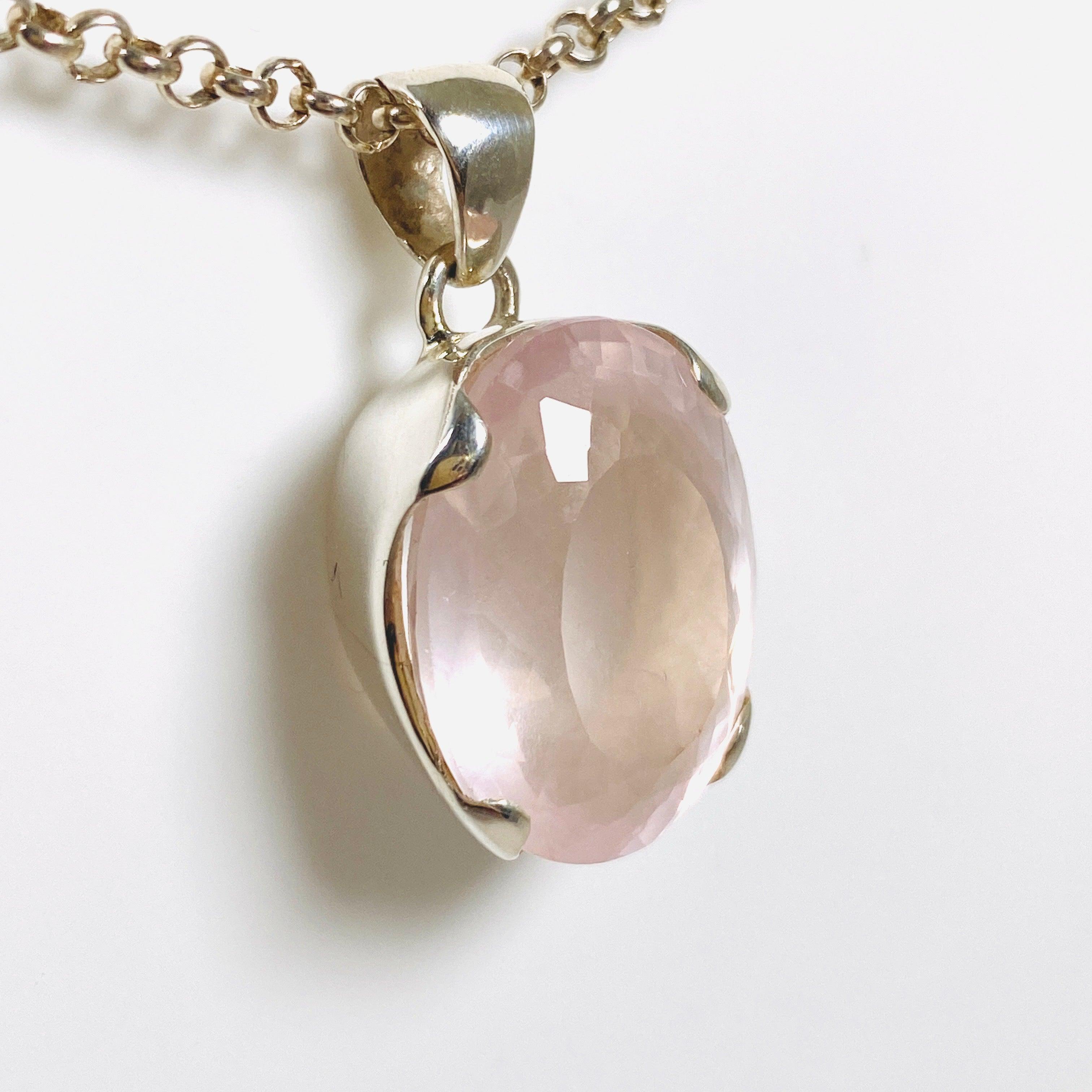 Rose Quartz Faceted Oval Pendant Necklace - Natural Healing Stone Jewelry for Women - Perfect for Meditation, Yoga & Spiritual Gifts