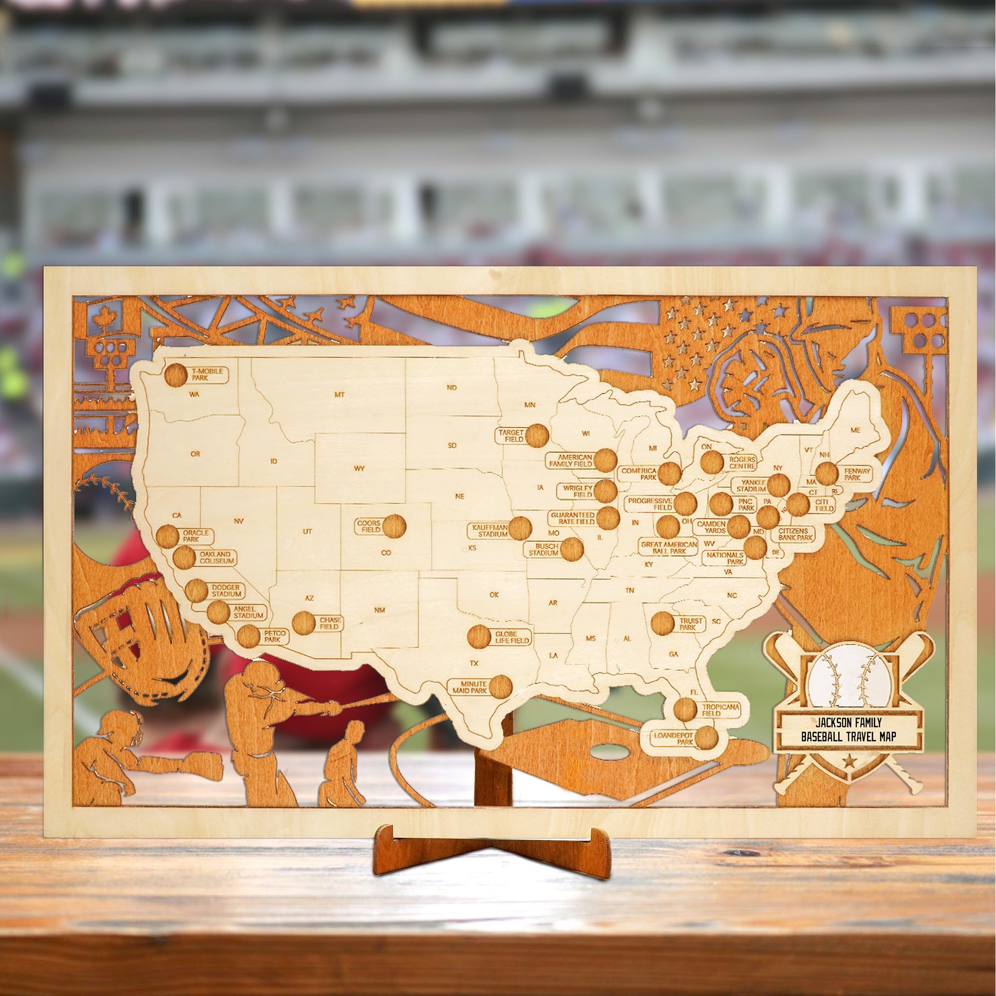 Custom Baseball Stadium Map Tracker - Personalized MLB Ballparks Visited Poster | Unique Baseball Gift for Men, Dad, Husband & Coworkers | Perfect for Valentine's Day, Christmas & New Year Gifts | Great for Sports Fans, Office Decor & Man Cave Wall Art