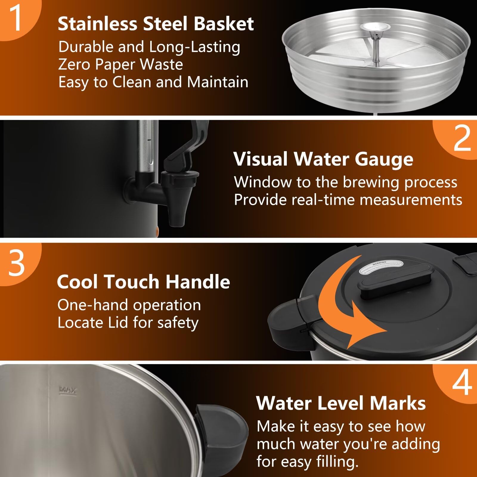 55-Cup 10L Commercial Coffee Urn - 750W Stainless Steel Large Percolator Coffee Maker with Double Dripless Faucet | Fast Brewing for Catering, Events & Offices | Festa Essential Black Hot Water Dispenser