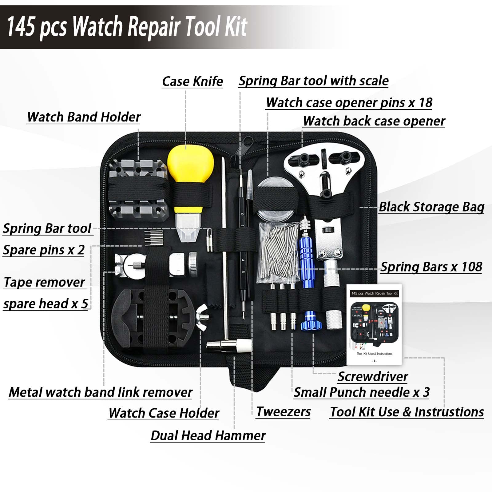 Professional Watch Repair Kit with Battery Replacement Tools - GLDCAPA Watch Link Remover, Case Opener & Press Set in Portable Carrying Case | Perfect for Watch Enthusiasts, Jewelers & DIY Watch Maintenance at Home