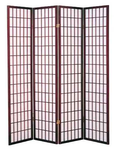 4-Panel Cherry Wood Folding Room Divider Screen - Privacy Partition for Home, Office & Studio - Handcrafted Decorative Asian Shoji Style