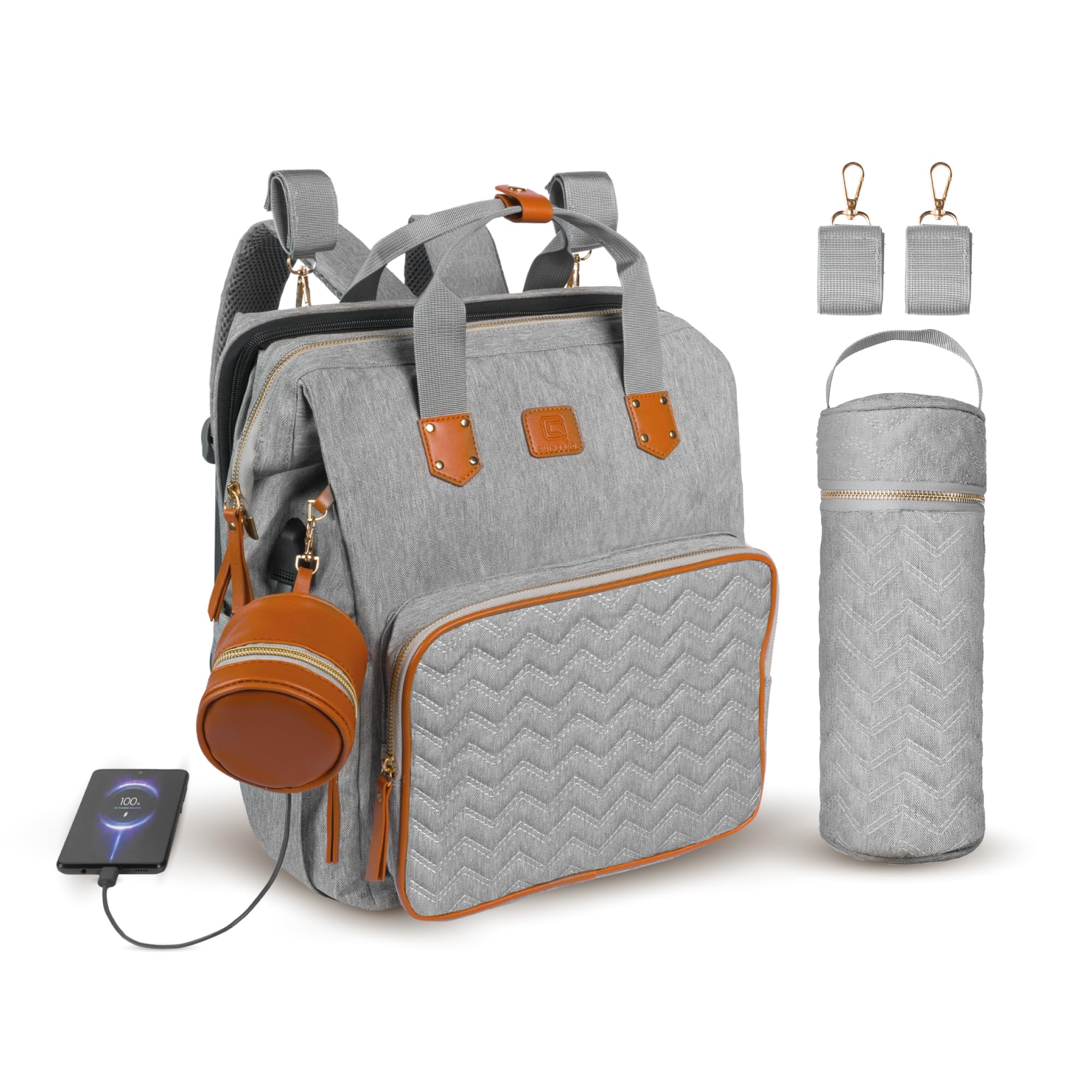QUINO&CO Baby Diaper Backpack with Changing Station - Large Capacity Waterproof Diaper Bag for Boys & Girls | USB Charging Port & Stroller Straps | Perfect Baby Shower Gift & Travel Essential for Moms & Dads | Ideal for Daycare, Outings, and Family Trips