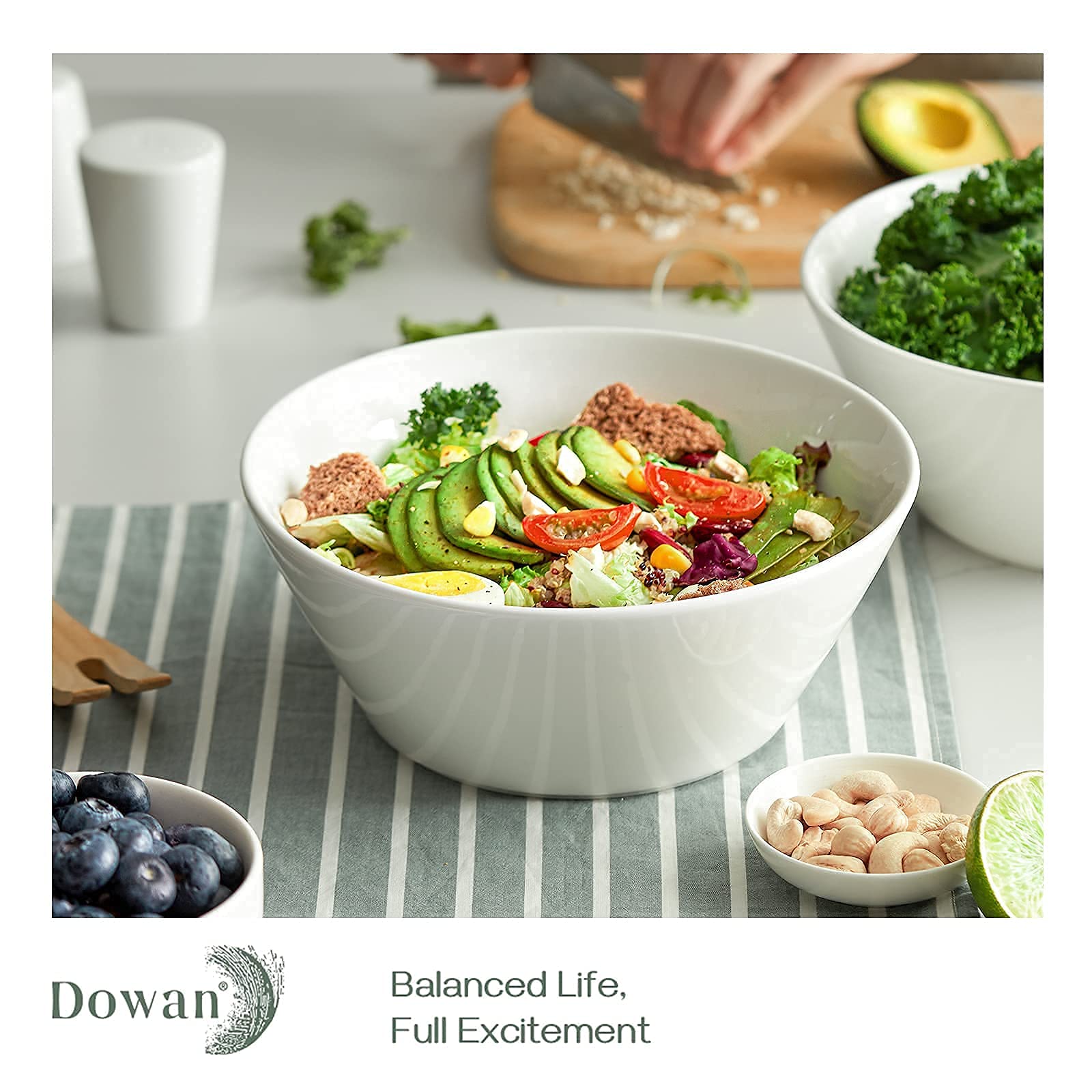 DOWAN 32 Oz Soup Bowls & 58.5 Oz Large Salad Bowls Set of 8 - Premium Porcelain Dinnerware for Soup, Salad, Pasta, Cereal - Perfect for Family Meals, Parties, Restaurants & Everyday Use