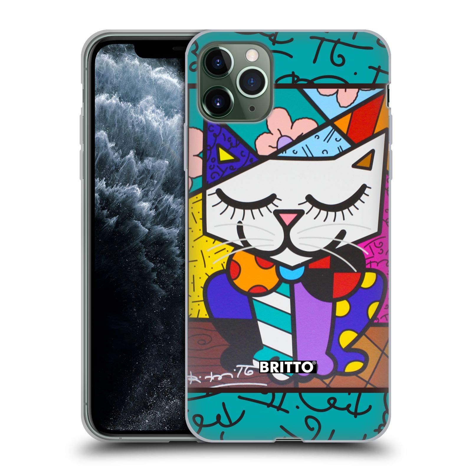 Officially Licensed Britto Cat 2 Abstract Art iPhone 11 Pro Max Case - Soft Gel Protective Cover for Apple iPhone 11 Pro Max - Perfect for Everyday Use, Gift Giving & Art Lovers