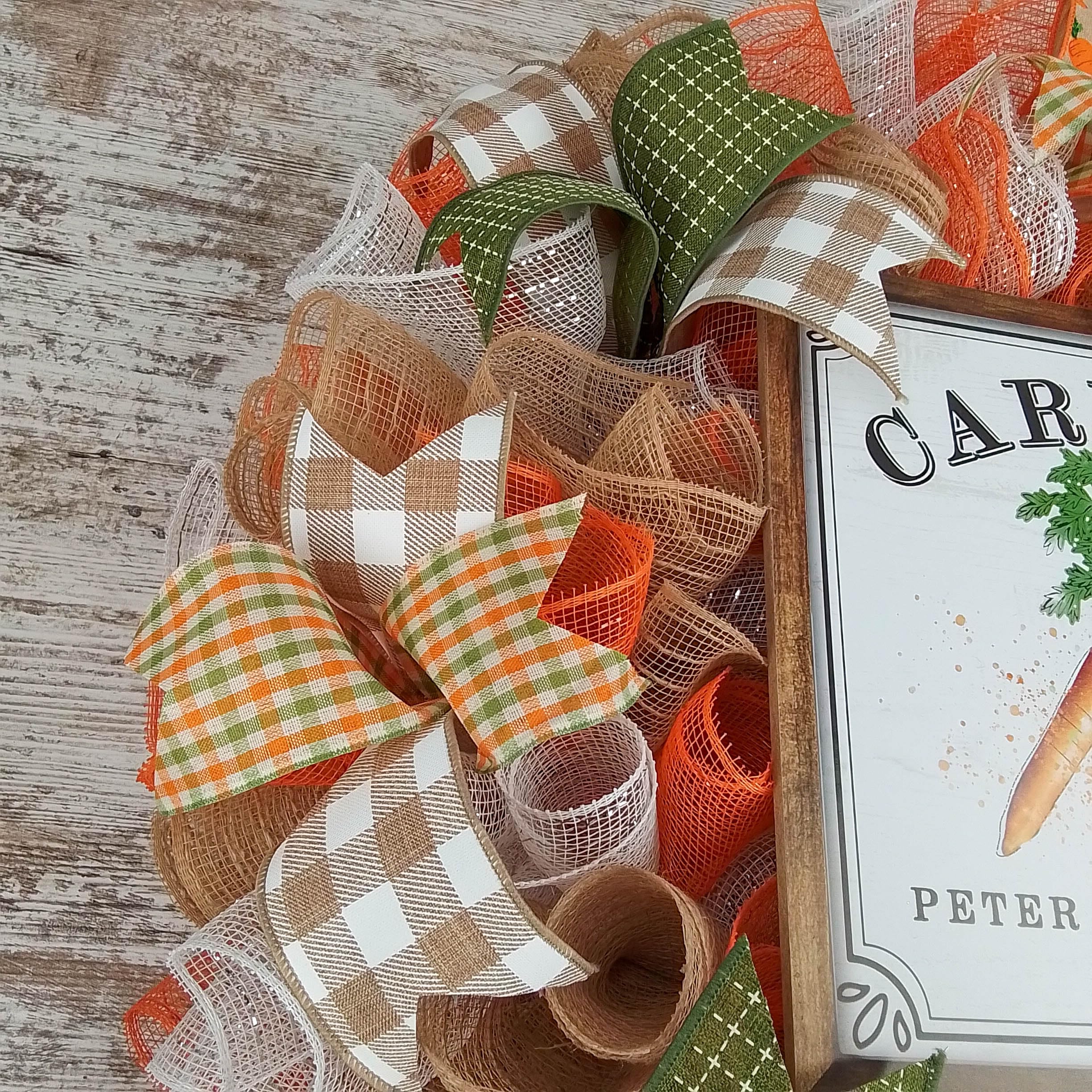 Farmhouse Easter Carrot Wreath - Spring Summer Welcome Door Decor - Orange & Lime Green Burlap Wreath for Front Door, Porch, Easter Party & Home Decoration