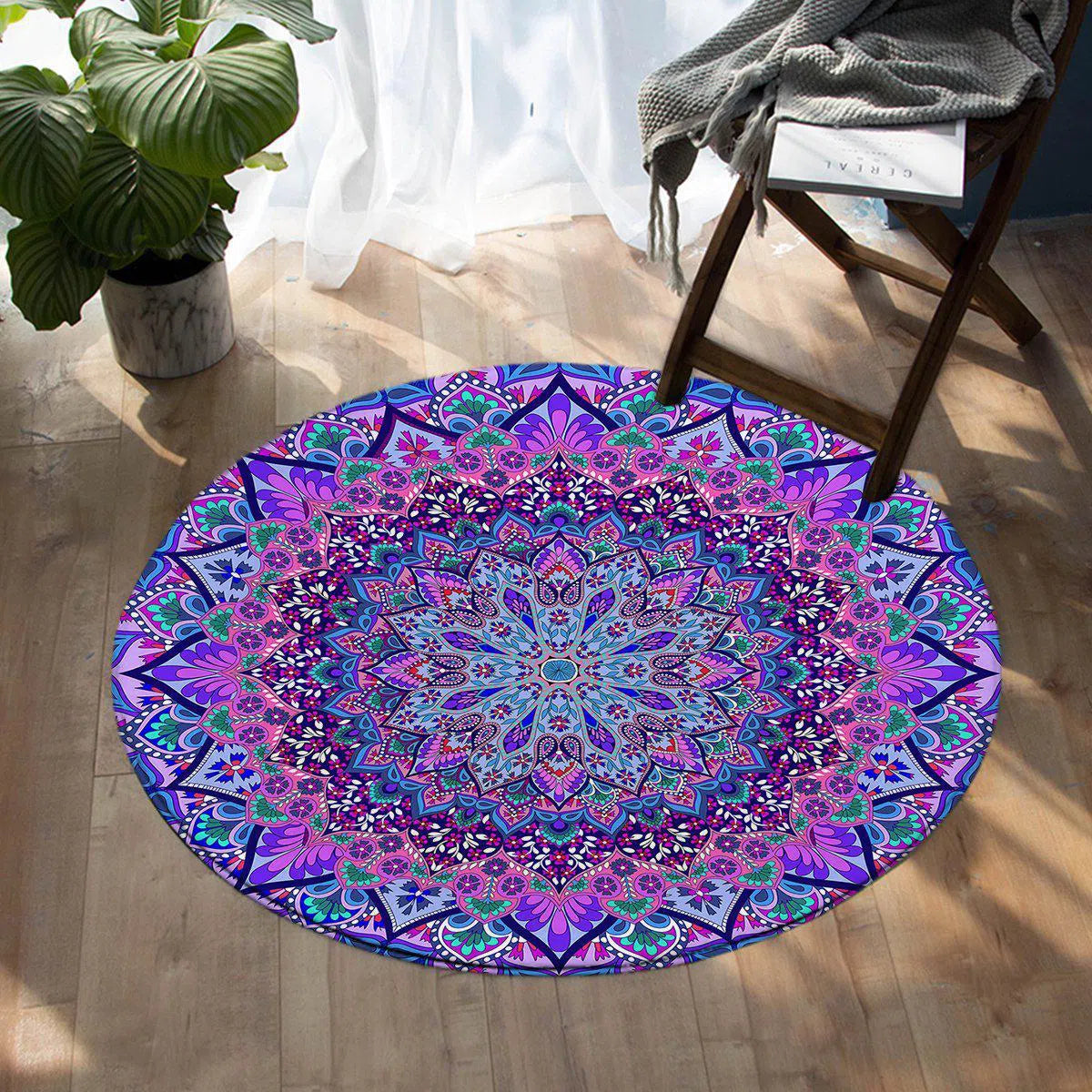 Stylish Cosmic Bohemian Round Area Rug - Soft & Durable for Living Room, Bedroom, or Nursery - Perfect for Boho Home Decor
