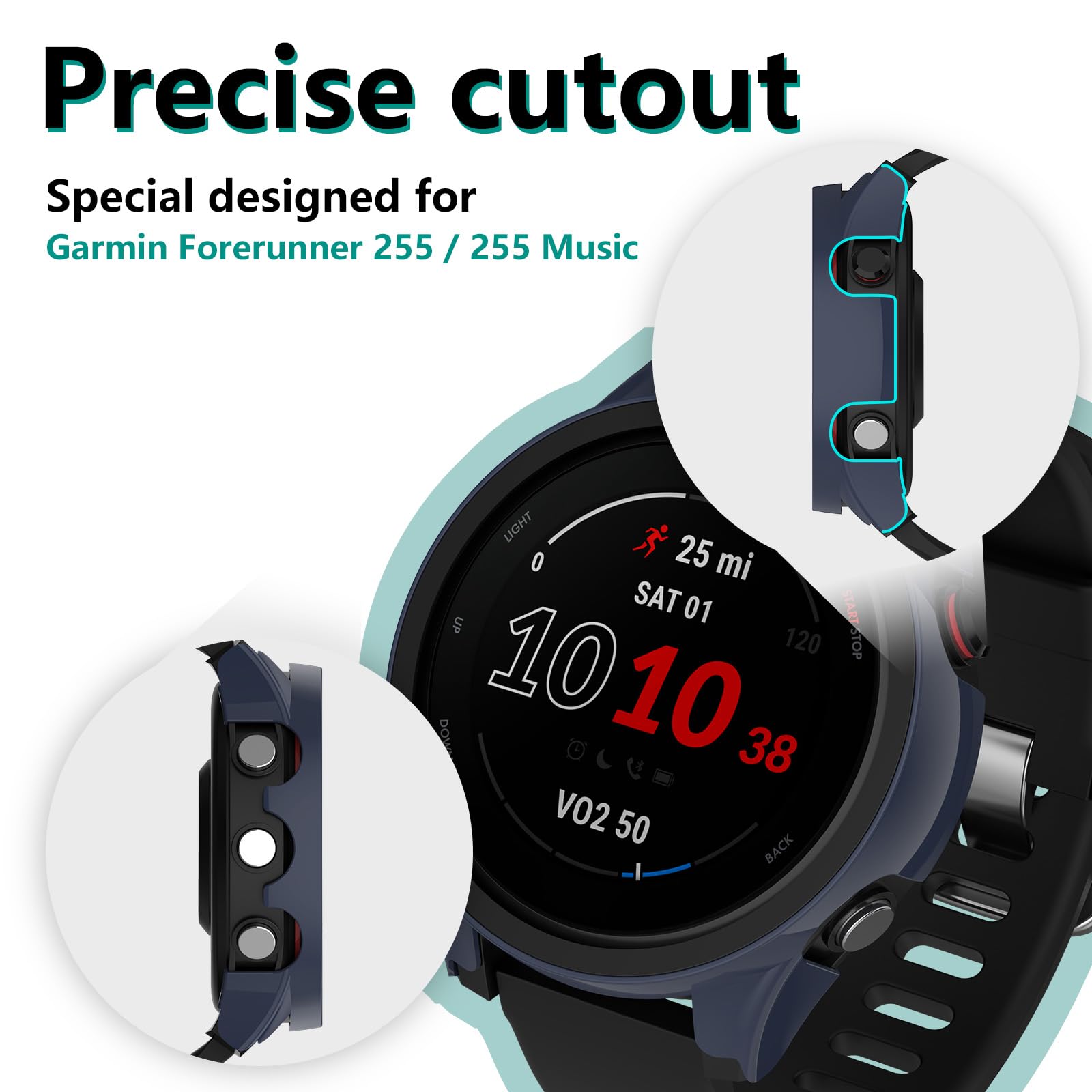 Bigqin 4-Piece Protective Case for Garmin Forerunner 255/255 Music - Hard PC Cover with Tempered Glass Screen Protector - Shockproof & Scratch Resistant - Transparent/Black/White/Blue - Perfect for Running, Cycling & Outdoor Sports