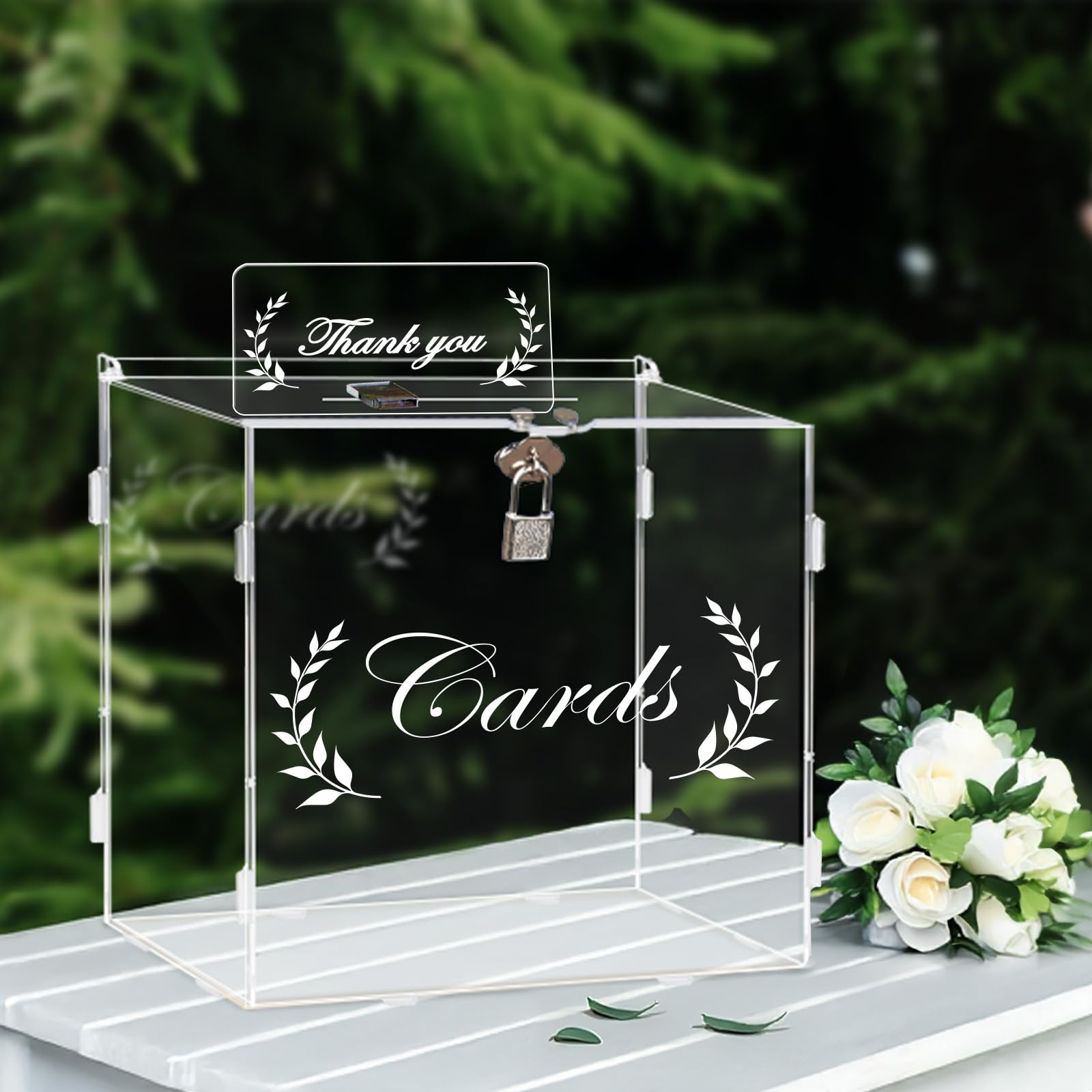 Clear Acrylic Card Box with Lock - Gift Card Holder for Wedding, Anniversary, Birthday & Graduation | Money Box for Reception, Bridal Shower & Rustic Decorations | Perfect for Party Favors & Cash Gifts