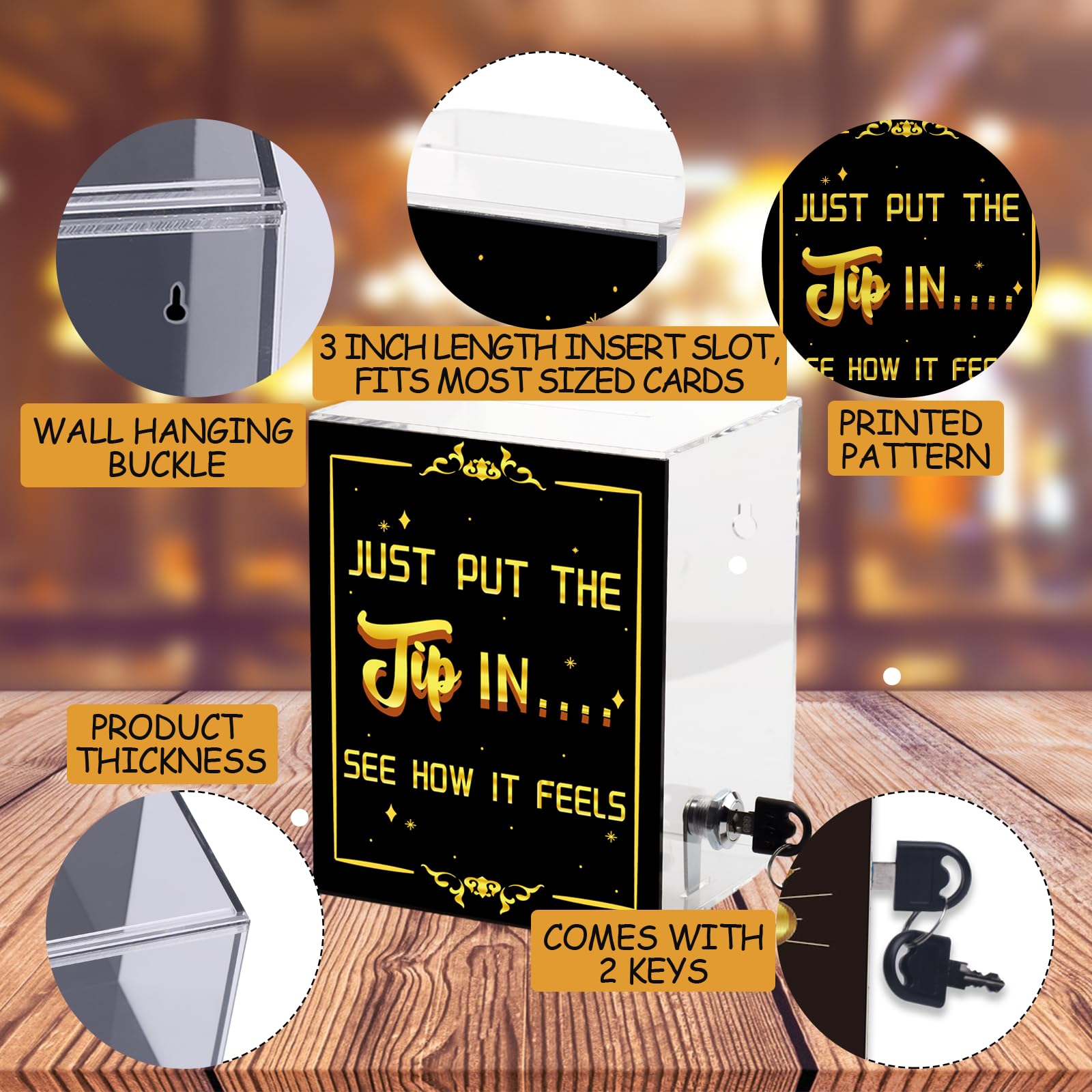 Acrylic Tip Jar with Lock & Slot - Wall Mounted Money Collection Box for Bartenders, Bars & Restaurants - Secure Cash Drop Box (6