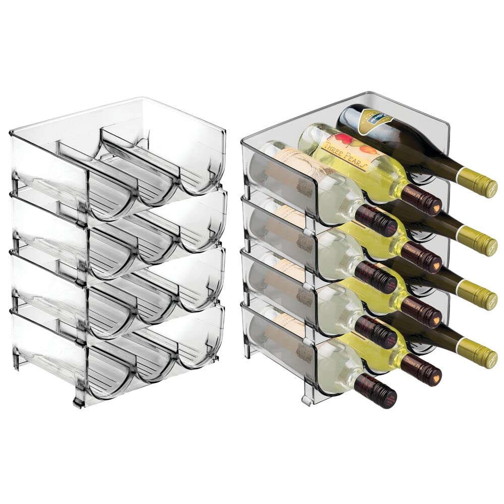 mDesign Plastic Free-Standing Stackable 3 Bottle Storage Rack - Organizer for Water, Wine & Drink Bottles - Kitchen Countertop, Cabinet, Pantry, Fridge & Freezer Storage Solution - 8 Pack in Smoke Tint - Perfect for Small Spaces & Home Organization