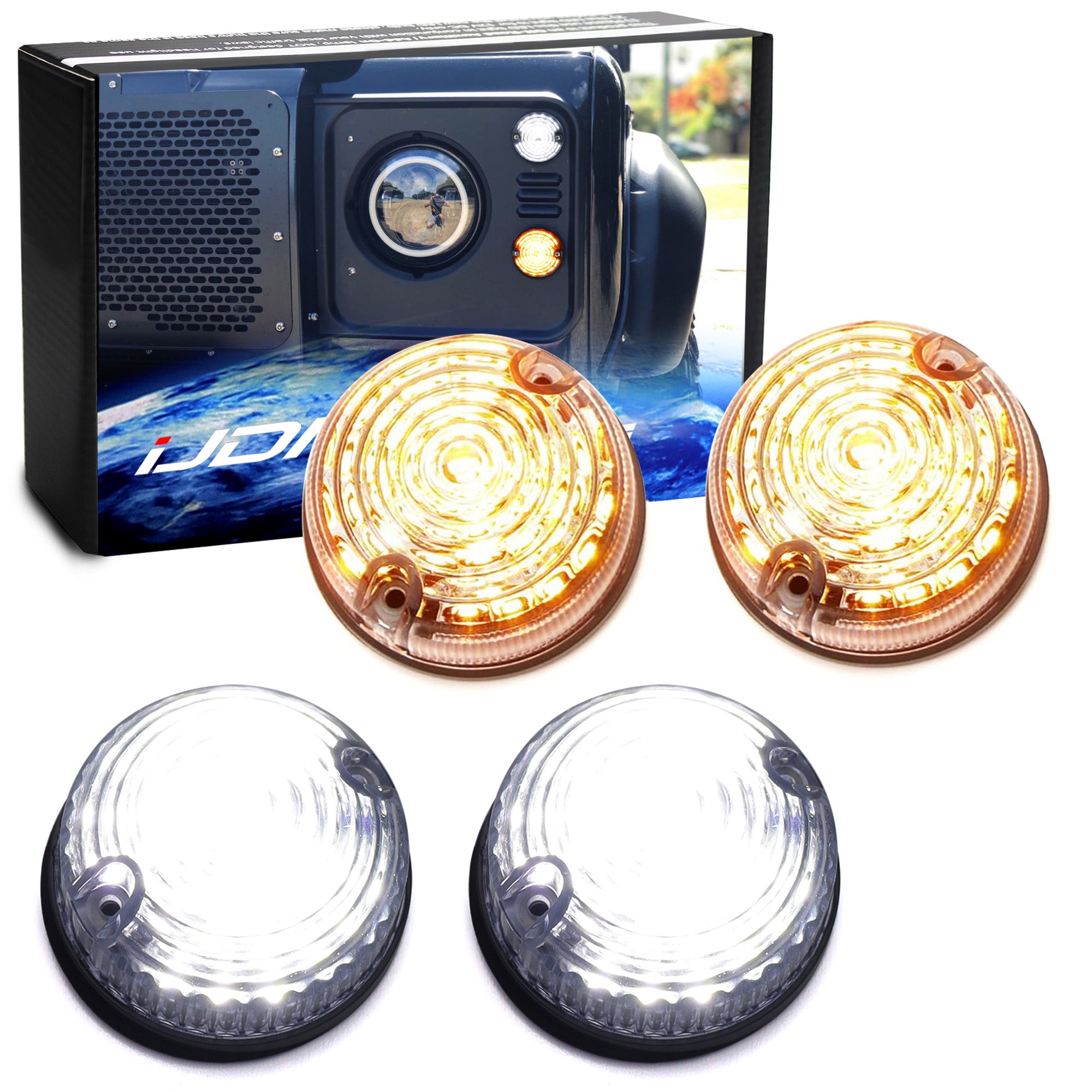 4-Piece Clear Amber & White LED Turn Signal and Clearance Light Kit for Land Rover Defender - Upgrade Off-Road Visibility & Style