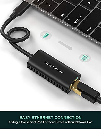 Morelecs USB C to Ethernet Adapter - Gigabit LAN Network Dongle for MacBook Pro/Air, Dell XPS, Surface Book 2, iPad Pro | Fast Wired Internet Connection for Work, Gaming & Streaming