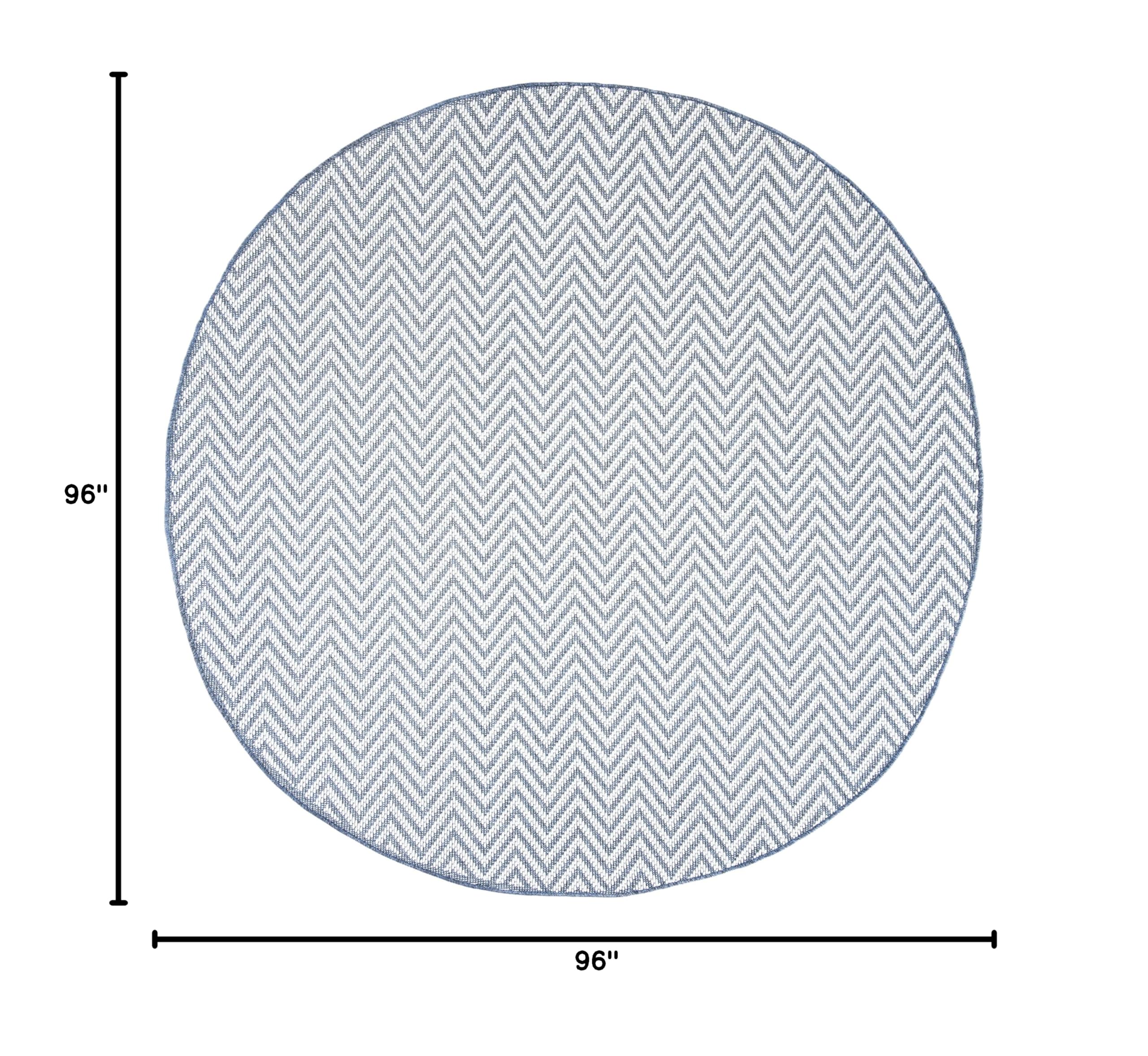 SAFAVIEH Bermuda Collection 8' Round Area Rug - Blue & Creme, Non-Shedding, Machine Washable Indoor/Outdoor Rug for Patio, Backyard, Mudroom, Living Room & Bedroom (BMU812A)