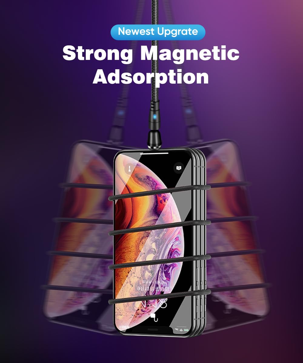 Krsende 4-Pack Magnetic Charging Cable [1M 1M 2M 2M] - 3A Fast Charging USB A to USB C Cable with 360°&180° Rotation - 3-in-1 Magnetic Phone Charger for Type C/Micro USB Devices - Perfect for Home, Office & Travel Charging Needs