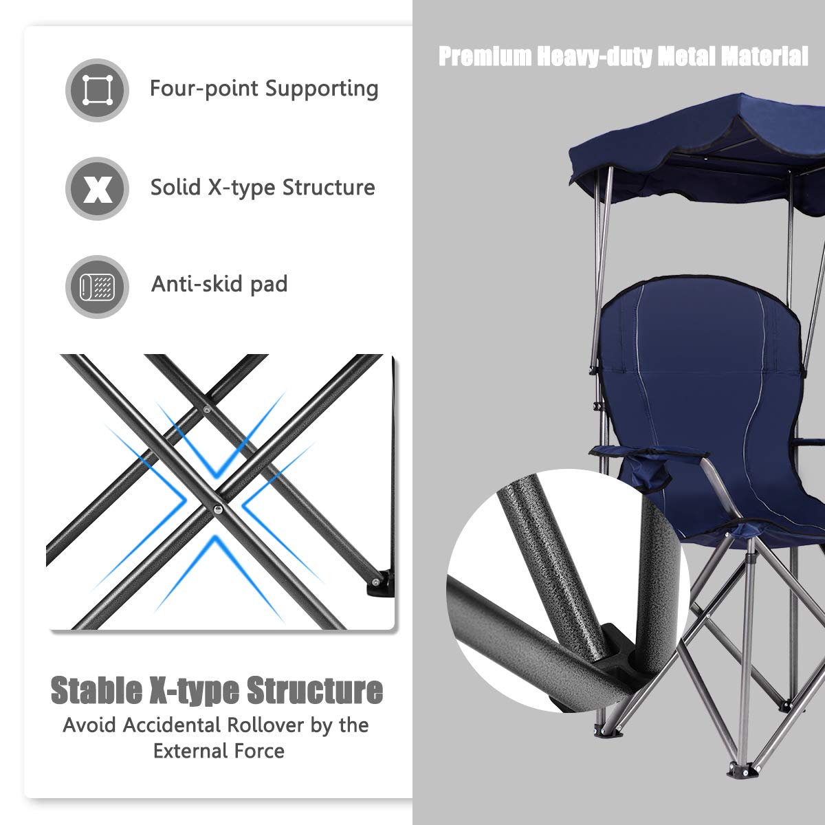 GYMAX Folding Camping Chair with Canopy - Heavy Duty Portable Outdoor Lawn Chair with Carry Bag & Cup Holder - Perfect for Camping, Beach, Picnic, Travel, and Outdoor Events