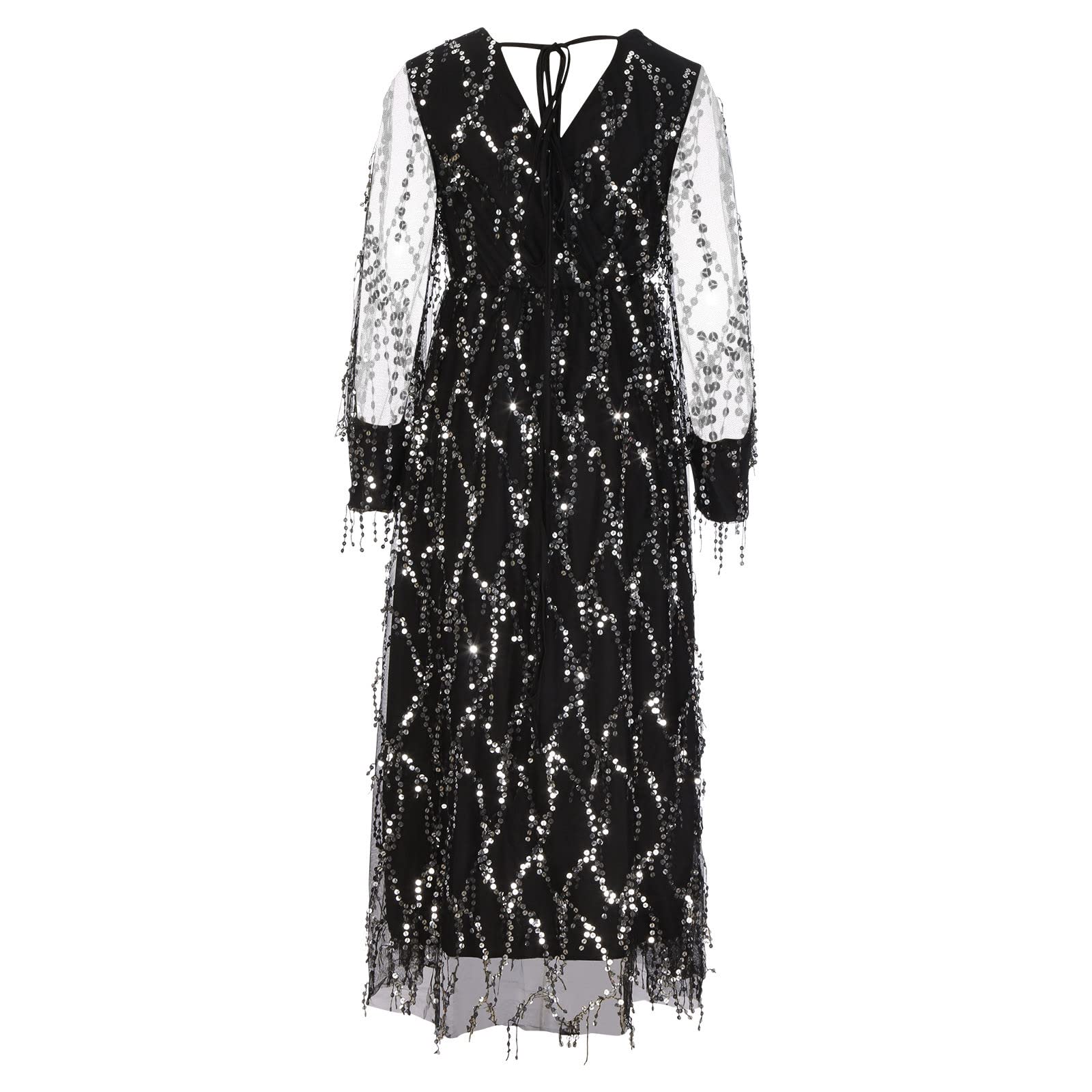 Elegant 2025 Wedding Guest Dress for Women - Lantern Mesh Puff Sleeve Beaded Illusion Gown with Sequin Details | Perfect for Bridesmaids, Formal Events & Evening Galas