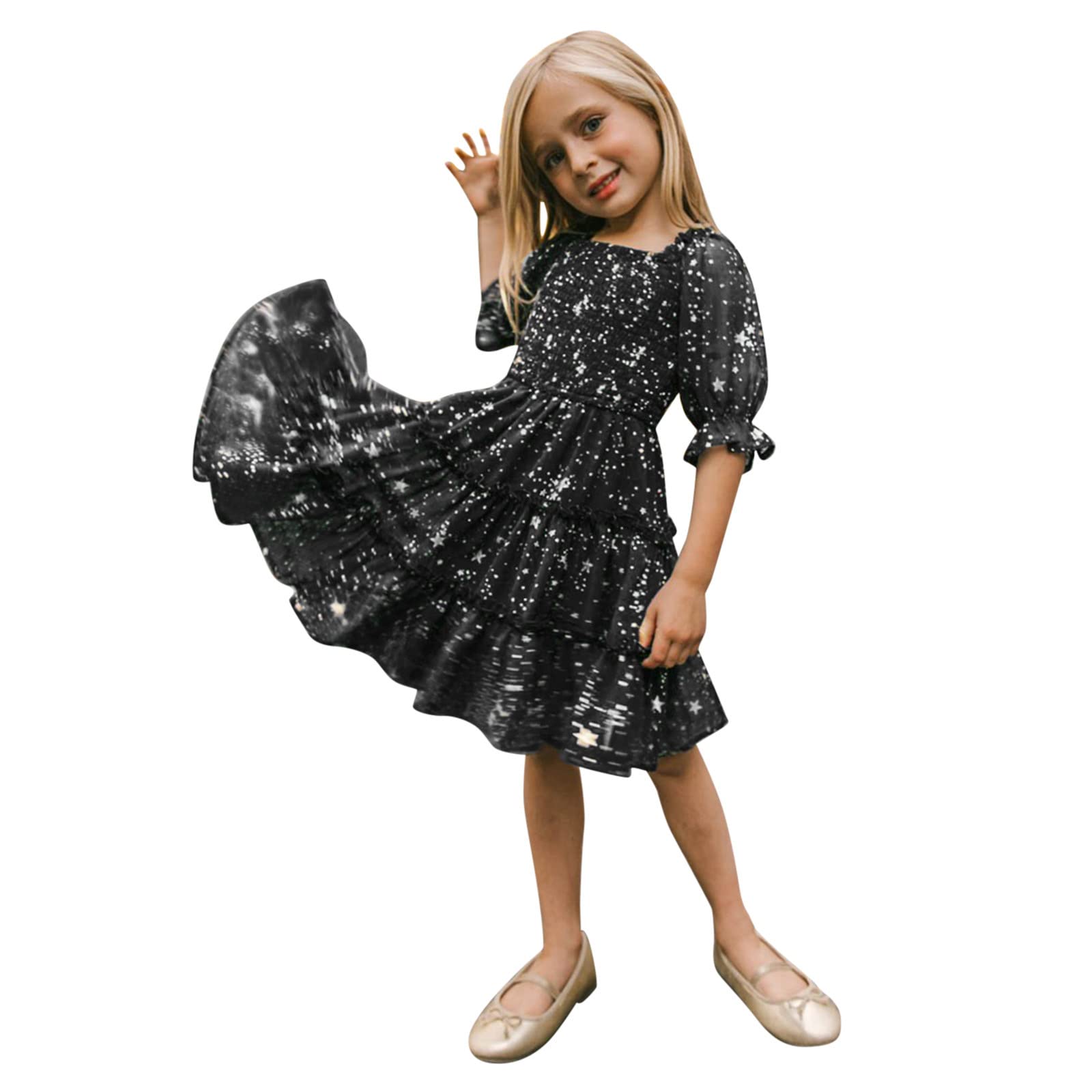 Girls Summer Floral Puff Sleeve Backless Princess Dress - Toddler Wedding & Party Outfit for Special Occasions
