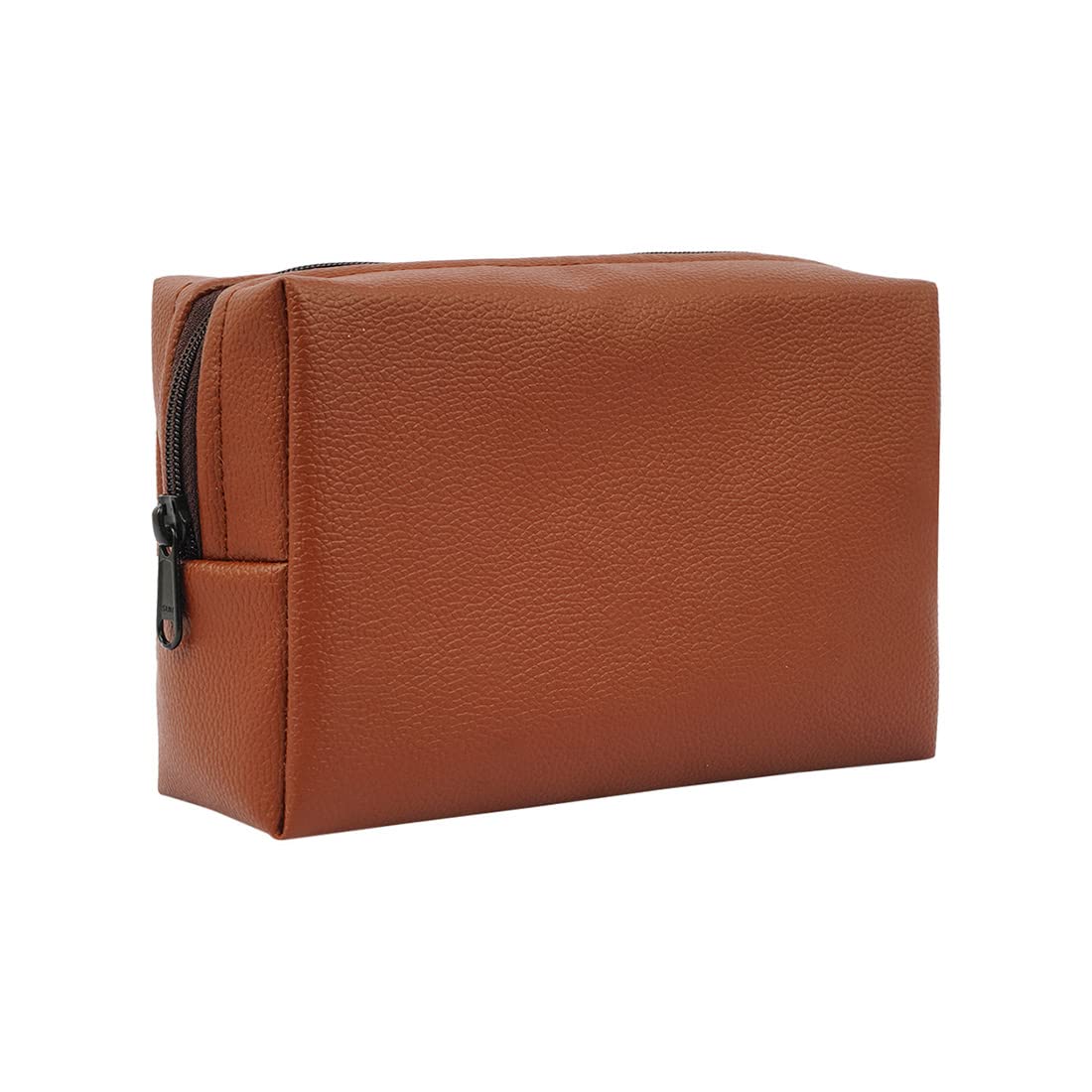 Crazyify Brown Solid PU Cosmetic Bag - Waterproof Travel Makeup Pouch for Women | Toiletry Organizer | Perfect for Travel, Gym, and Daily Use