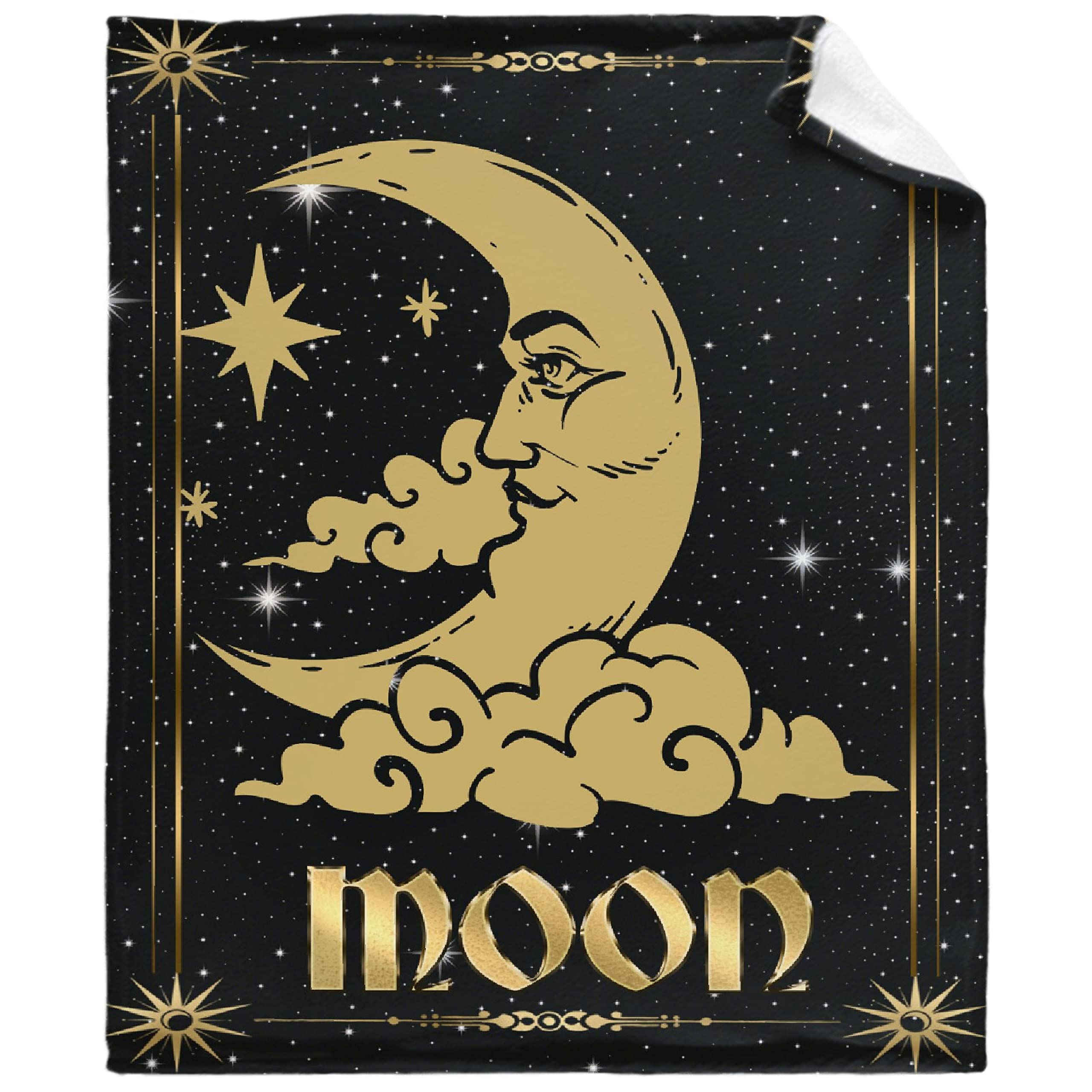 Celestial Astrology Constellation Tarot Card Boho Hippie Throw Blanket - Golden Moon Star Wiccan Psychedelic Flannel Blanket - Lightweight Soft 90x120 Inch for Bed, Sofa & Outdoor Use - Perfect for Family, Yoga & Meditation